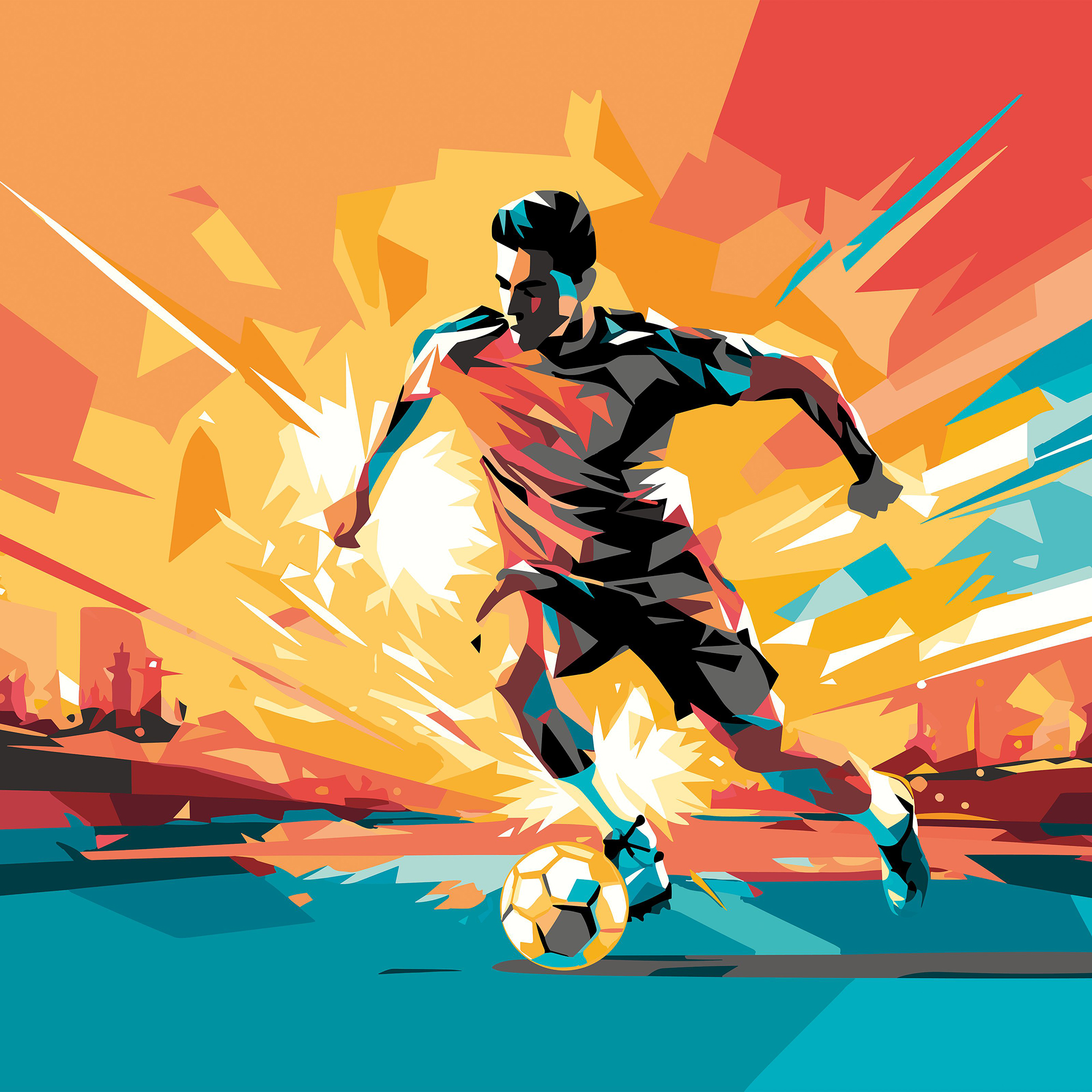 Origin Murals Football Player Abstract Landscape Orange Wall Mural - 3.5 x 2.8m