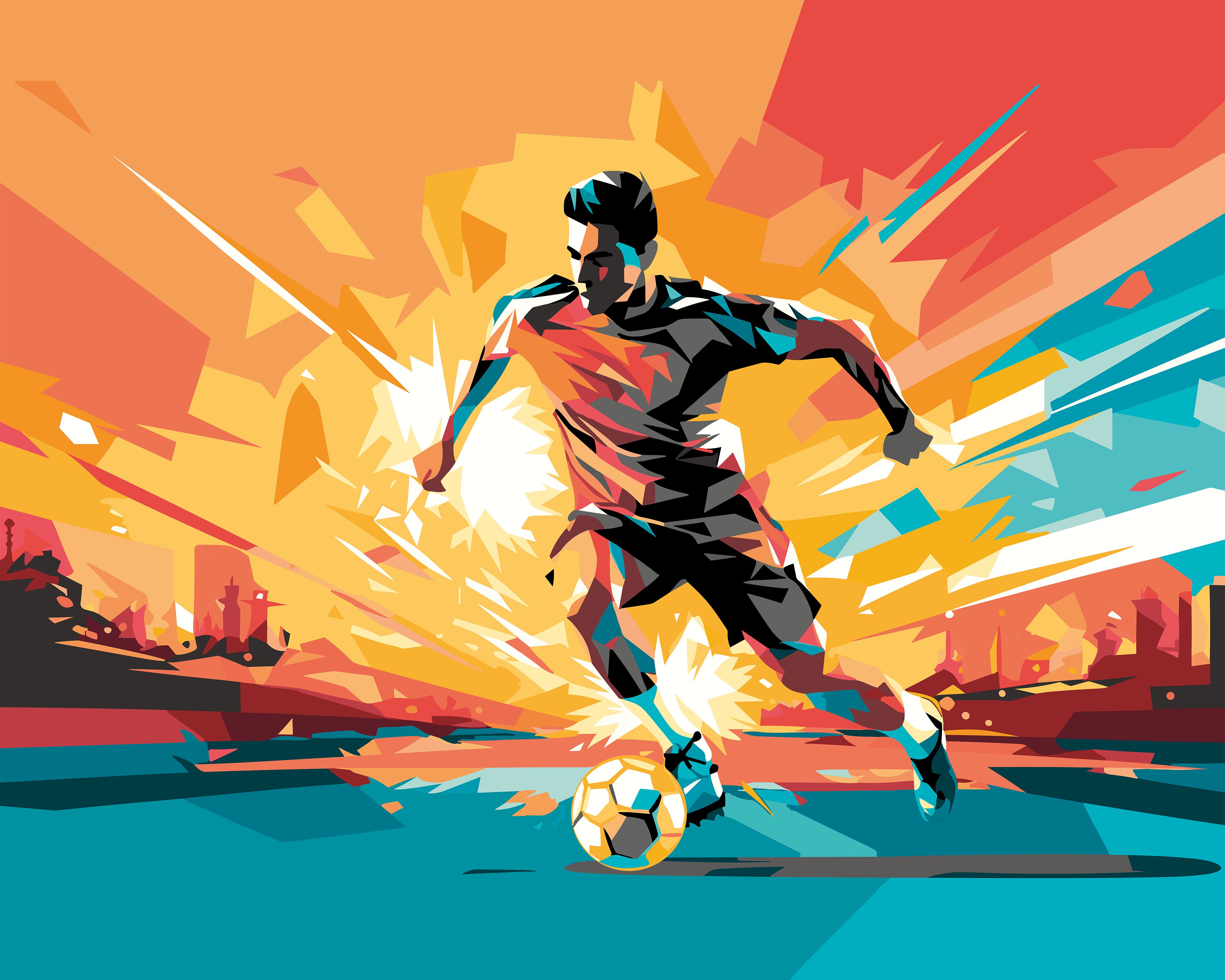 Origin Murals Football Player Abstract Landscape Orange Wall Mural - 3 x 2.4m