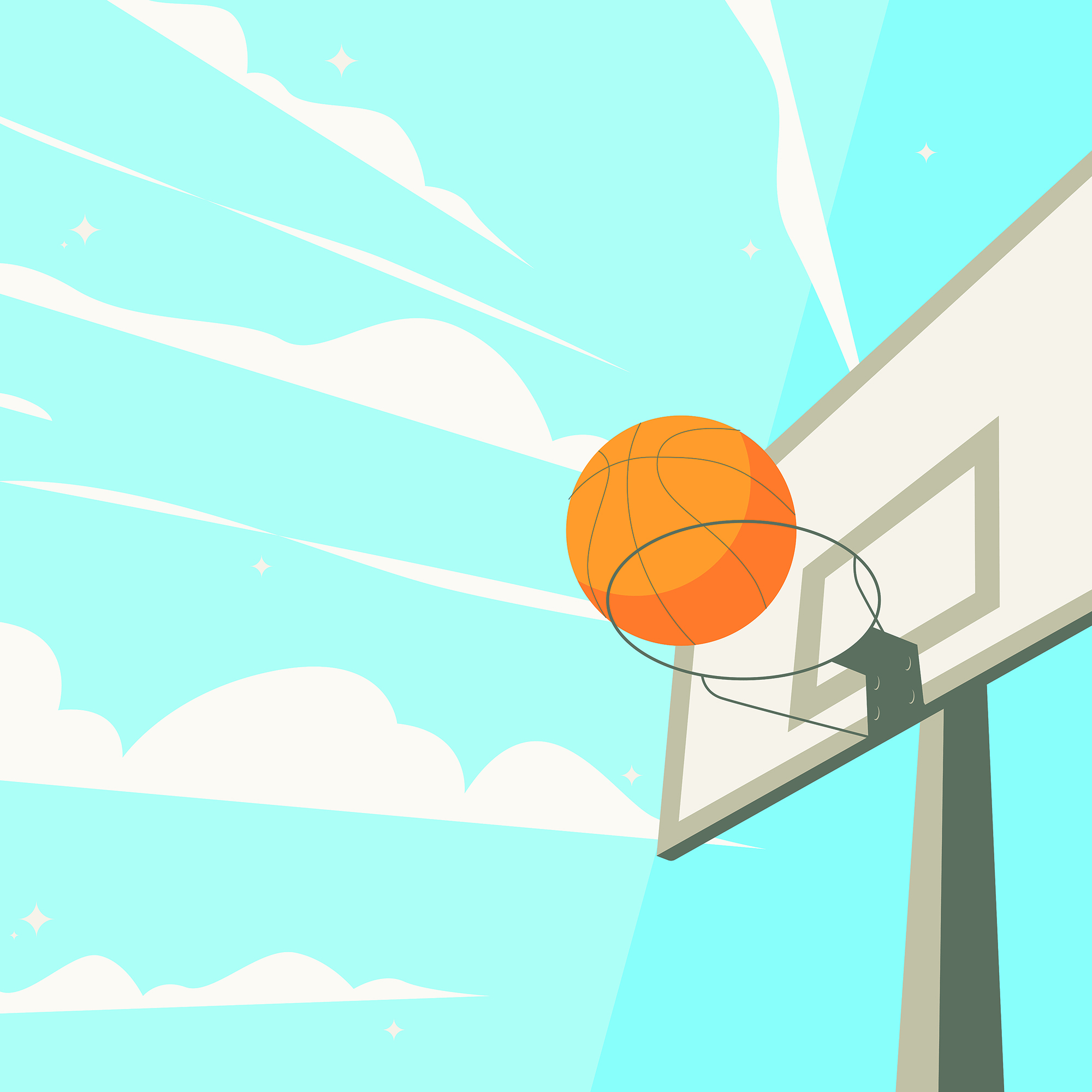 Origin Murals Graphic Basketball Hoop Blue Wall Mural - 3.5 x 2.8m