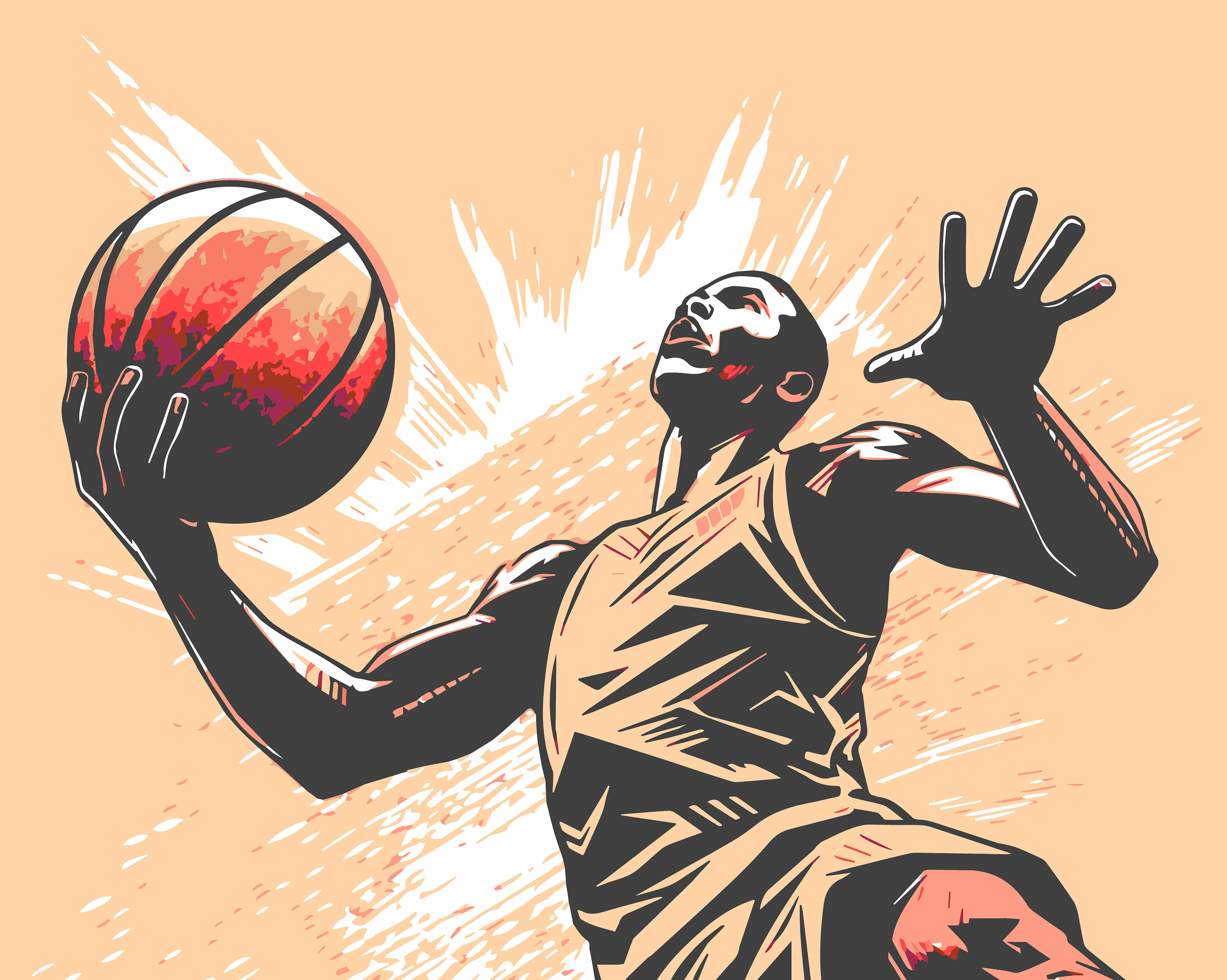 Origin Murals Graphic Basketball Player Orange Wall Mural - 3.5 x 2.8m