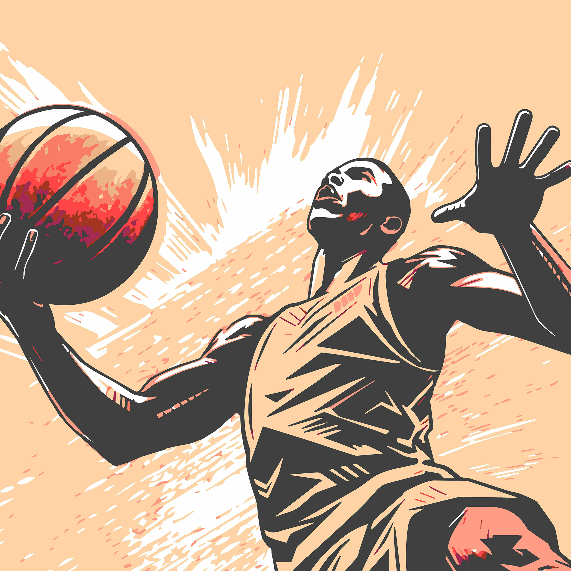 Origin Murals Graphic Basketball Player Orange Wall Mural - 3.5 x 2.8m