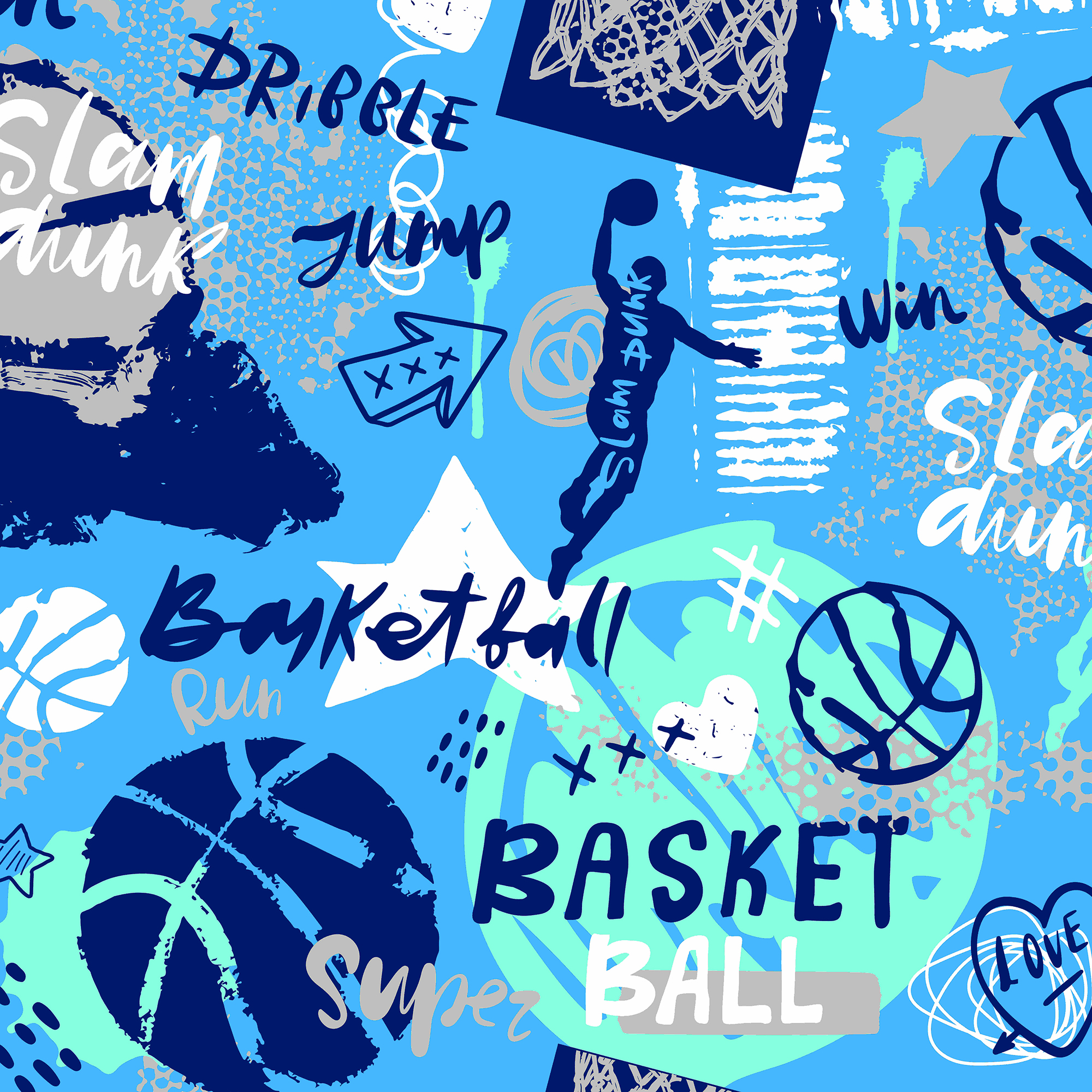Origin Murals Graffiti Basketball Blue Wall Mural - 3.5 x 2.8m