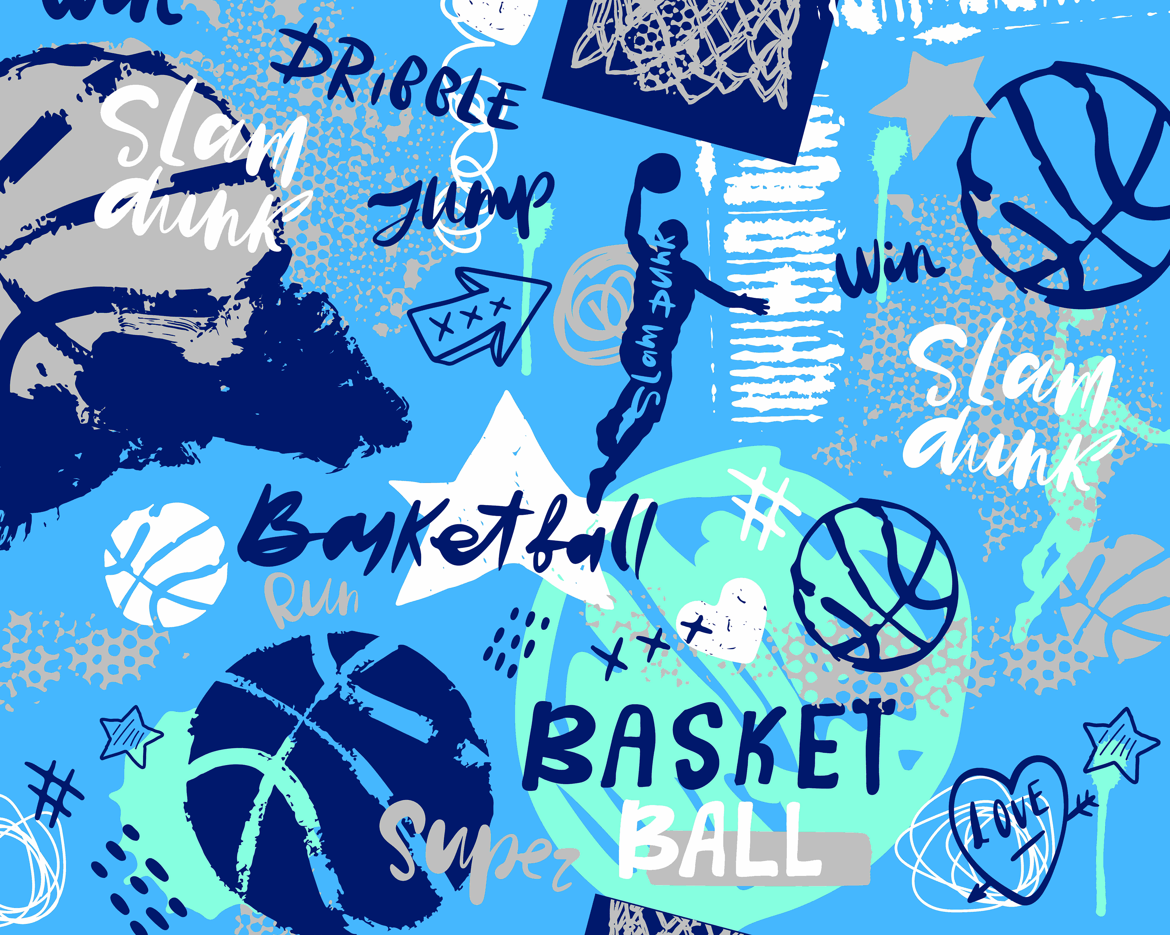 Origin Murals Graffiti Basketball Blue Wall Mural - 3 x 2.4m