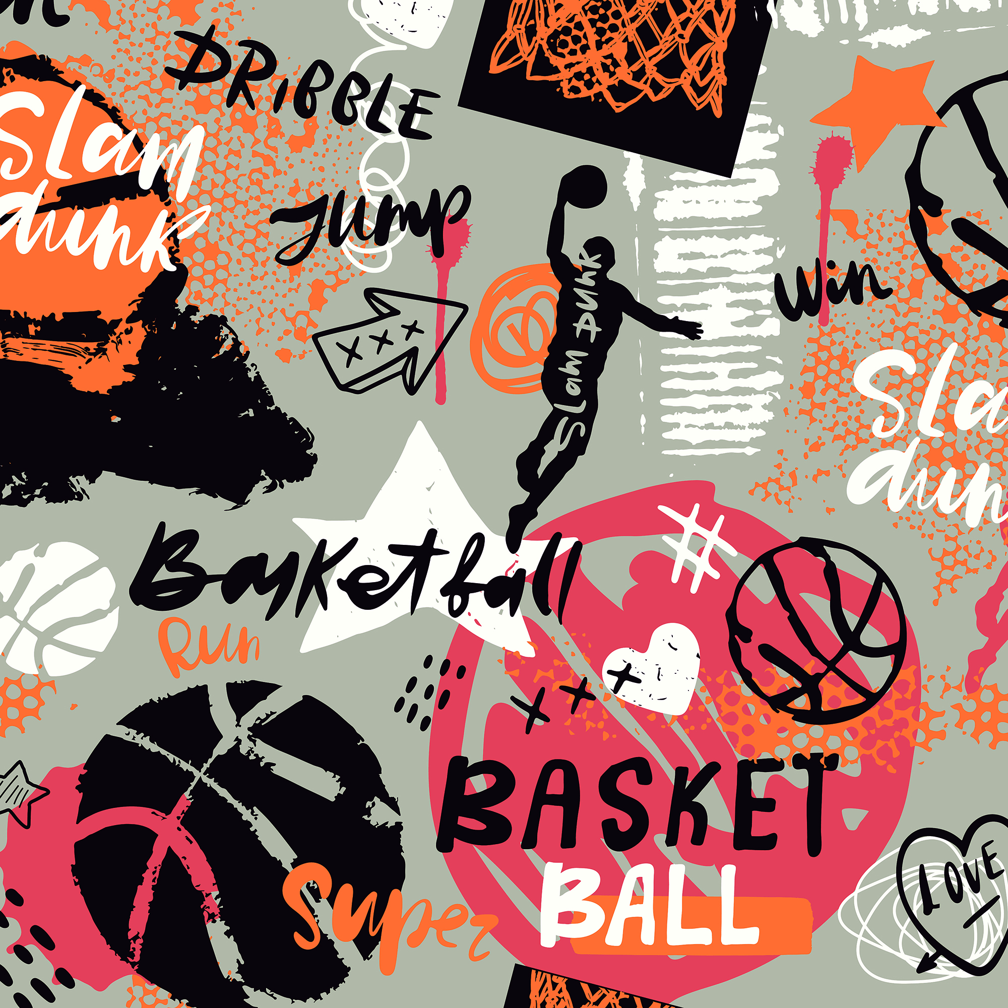 Origin Murals Graffiti Basketball Orange Wall Mural - 3 x 2.4m