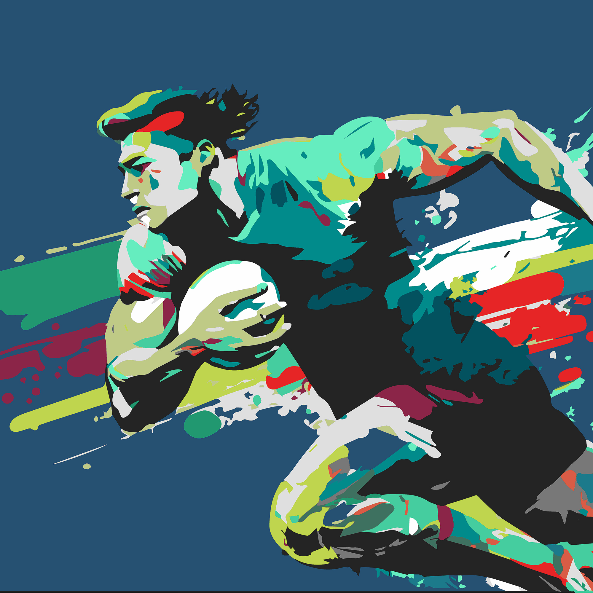 Origin Murals Rugby Player in Graphic Style Blue Wall Mural - 3.5 x 2.8m