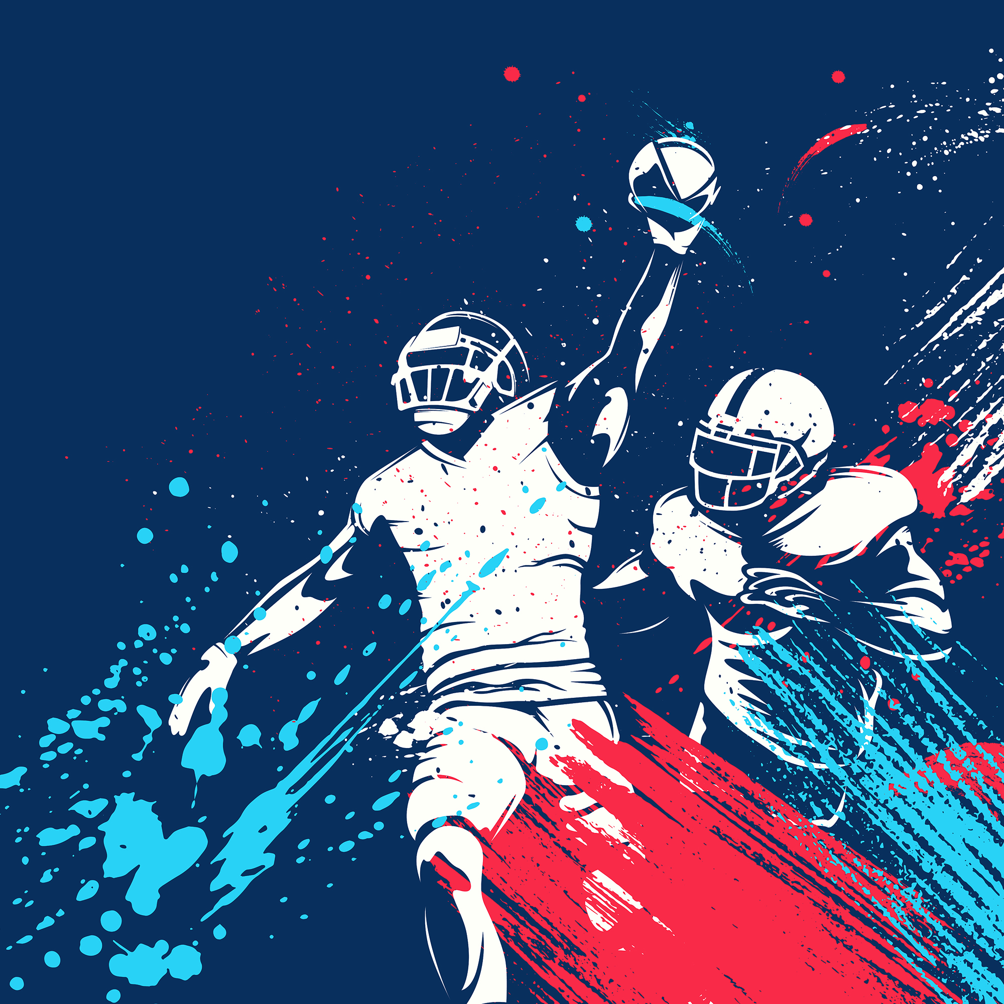 Origin Murals American Footballers Paint Splash Blue Wall Mural - 3.5 x 2.8m