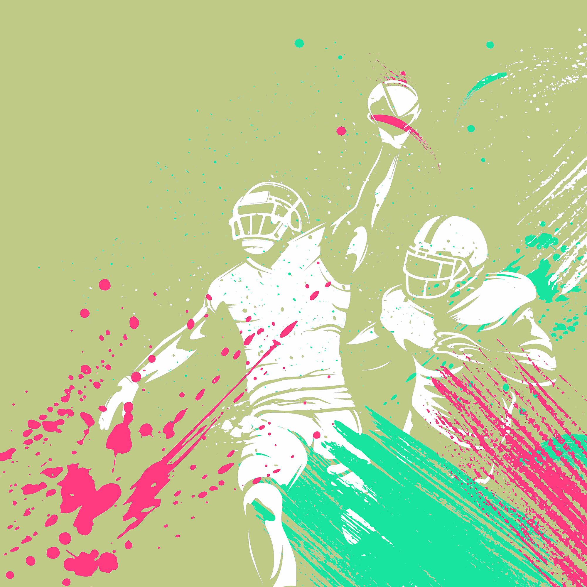 Origin Murals American Footballers Paint Splash Natural Wall Mural - 3.5 x 2.8m