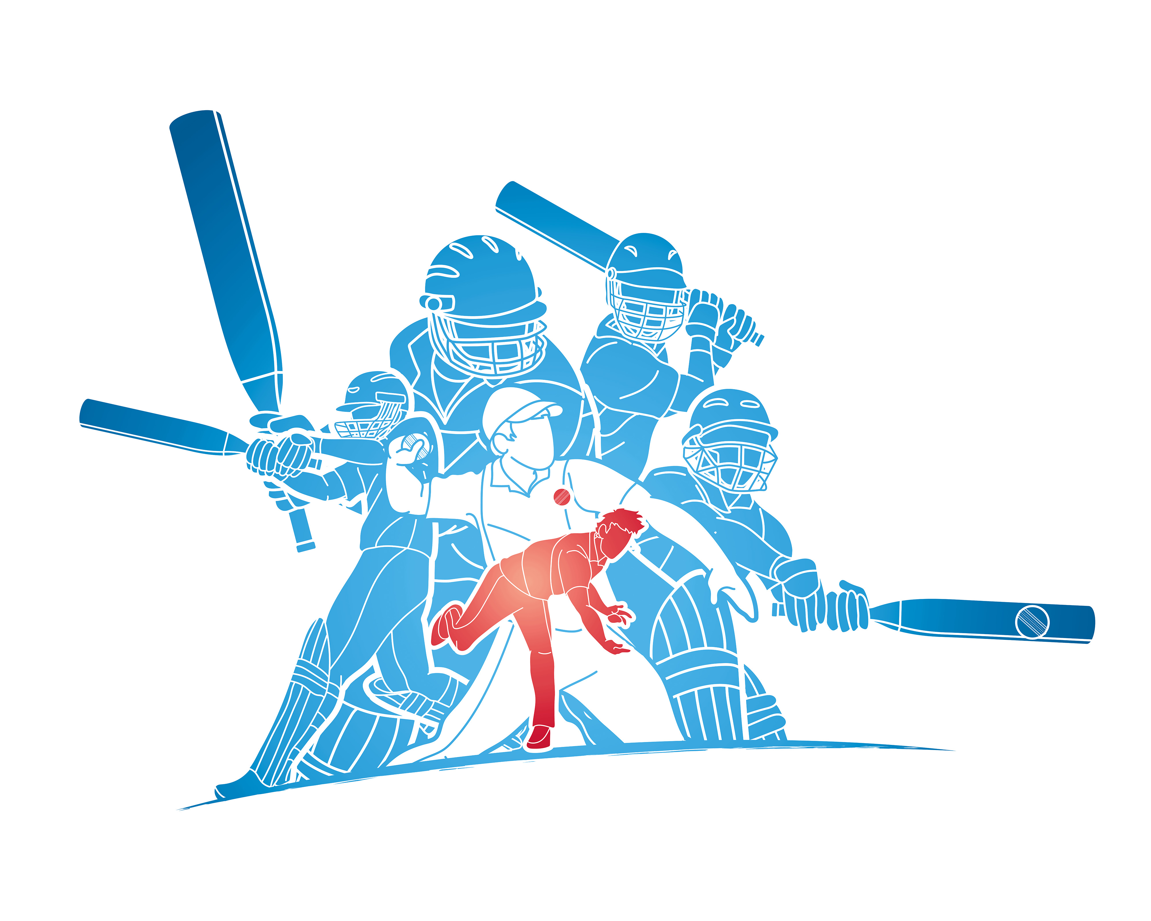 Origin Murals Cricket Players Blue Wall Mural - 3.5 x 2.8m