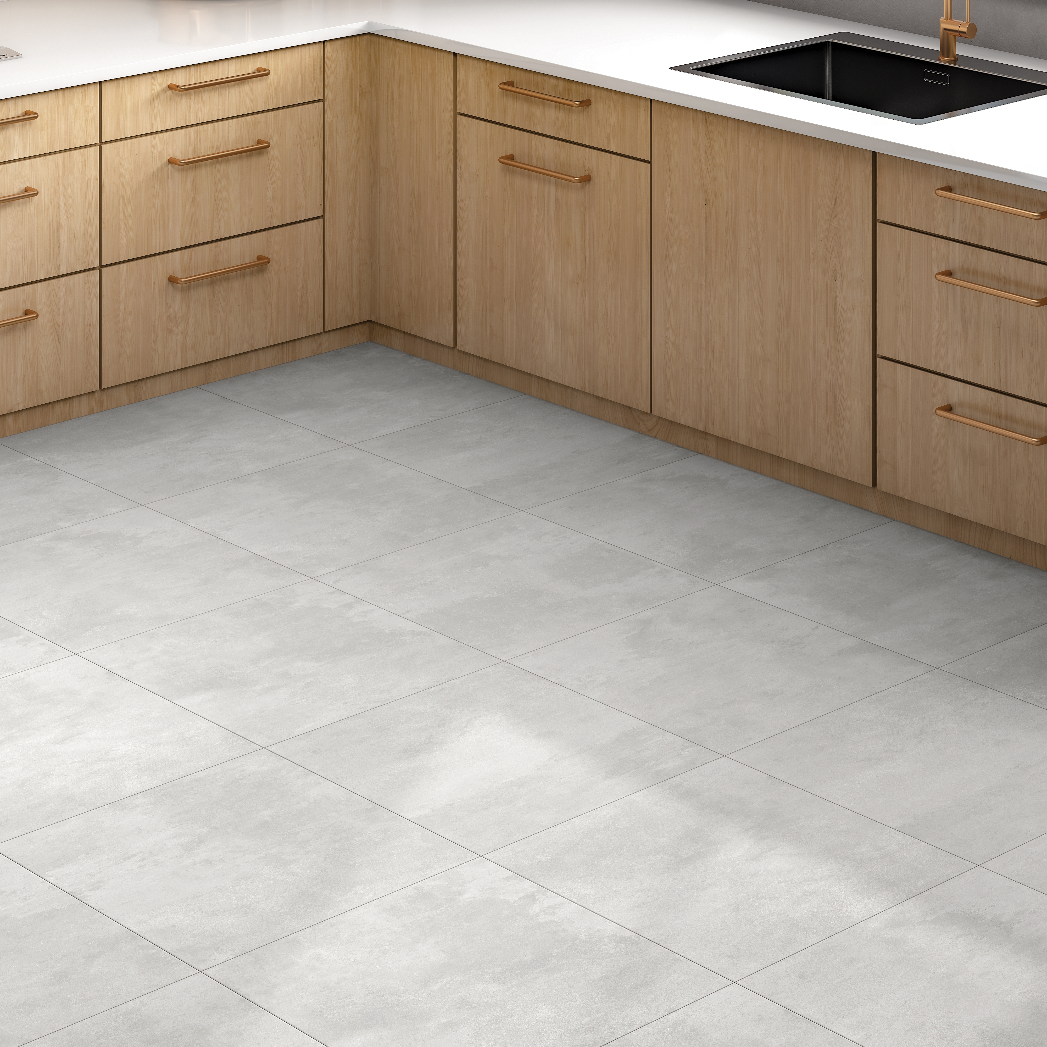 Wickes Pinhay Light Grey Matt Porcelain Wall & Floor Tile - 600 x 600mm