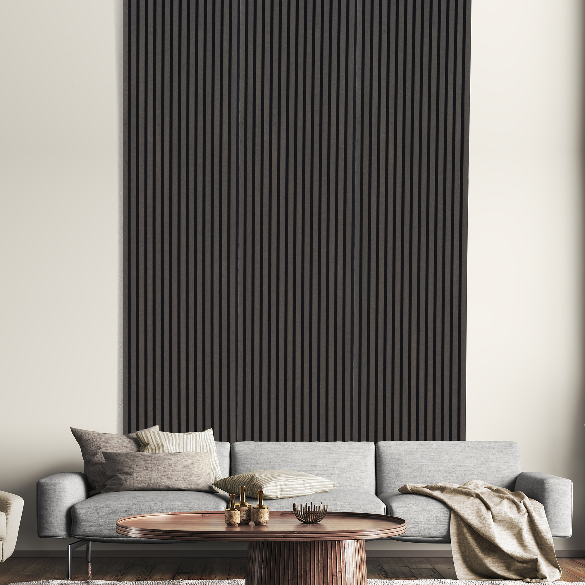 Acoustic Slat Wall HD Smoked Oak Veneer Wood Panels - 19 x 573 x 2400mm