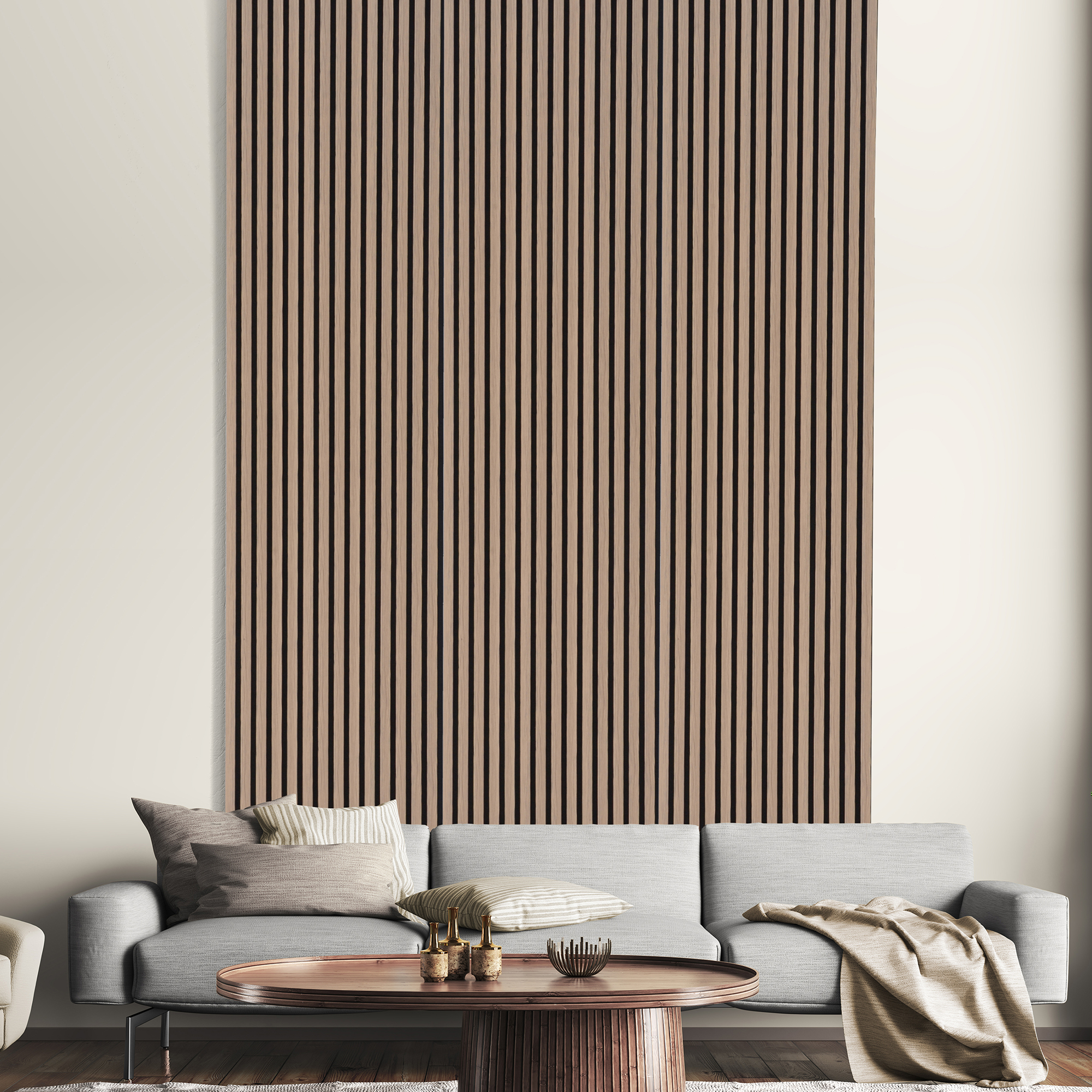 Acoustic Slat Wall HD Walnut Veneer Wood Panels - 19 x 573 x 2400mm