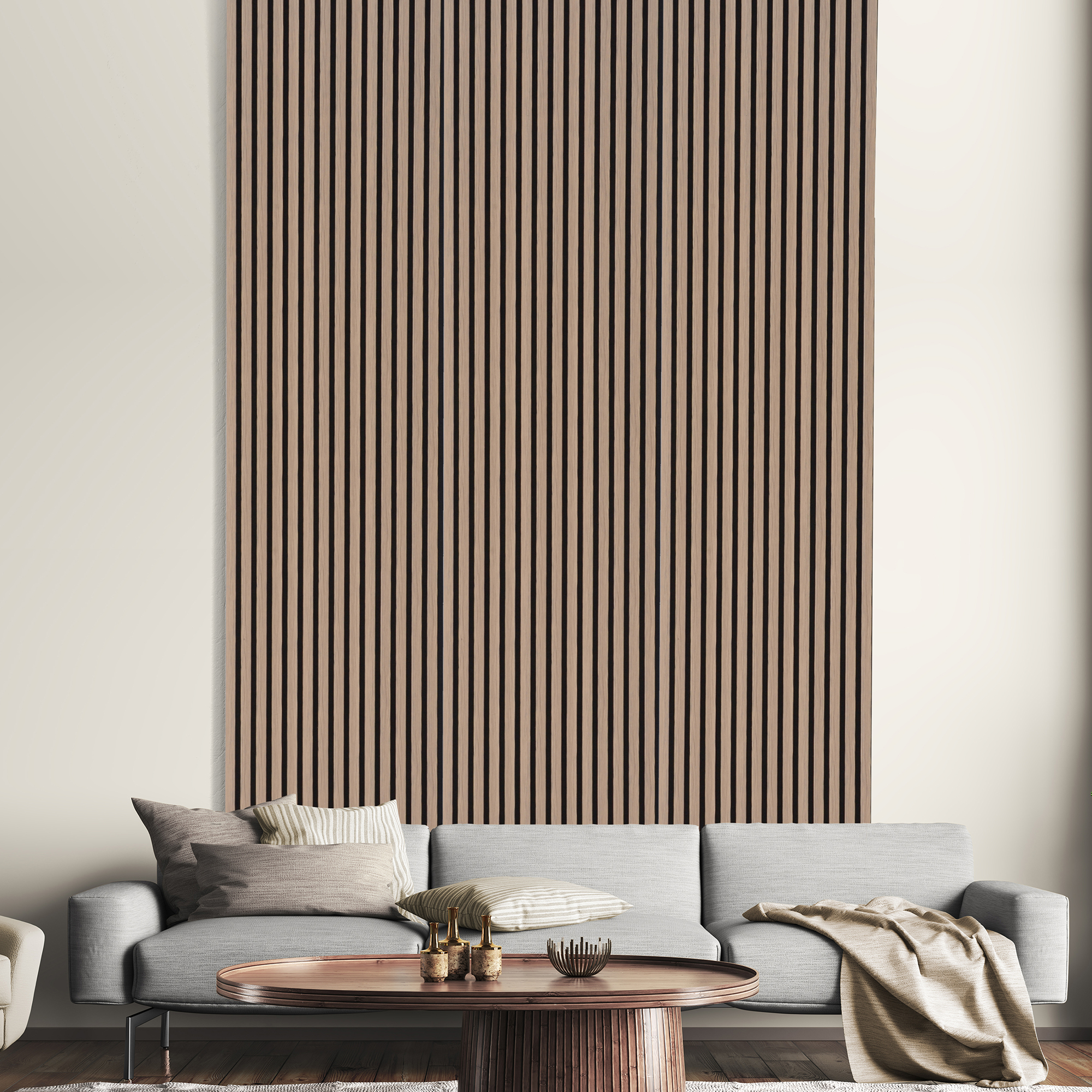 Acoustic Slat Wall Walnut Veneer Wood Panel - 19 x 573 x 2400mm