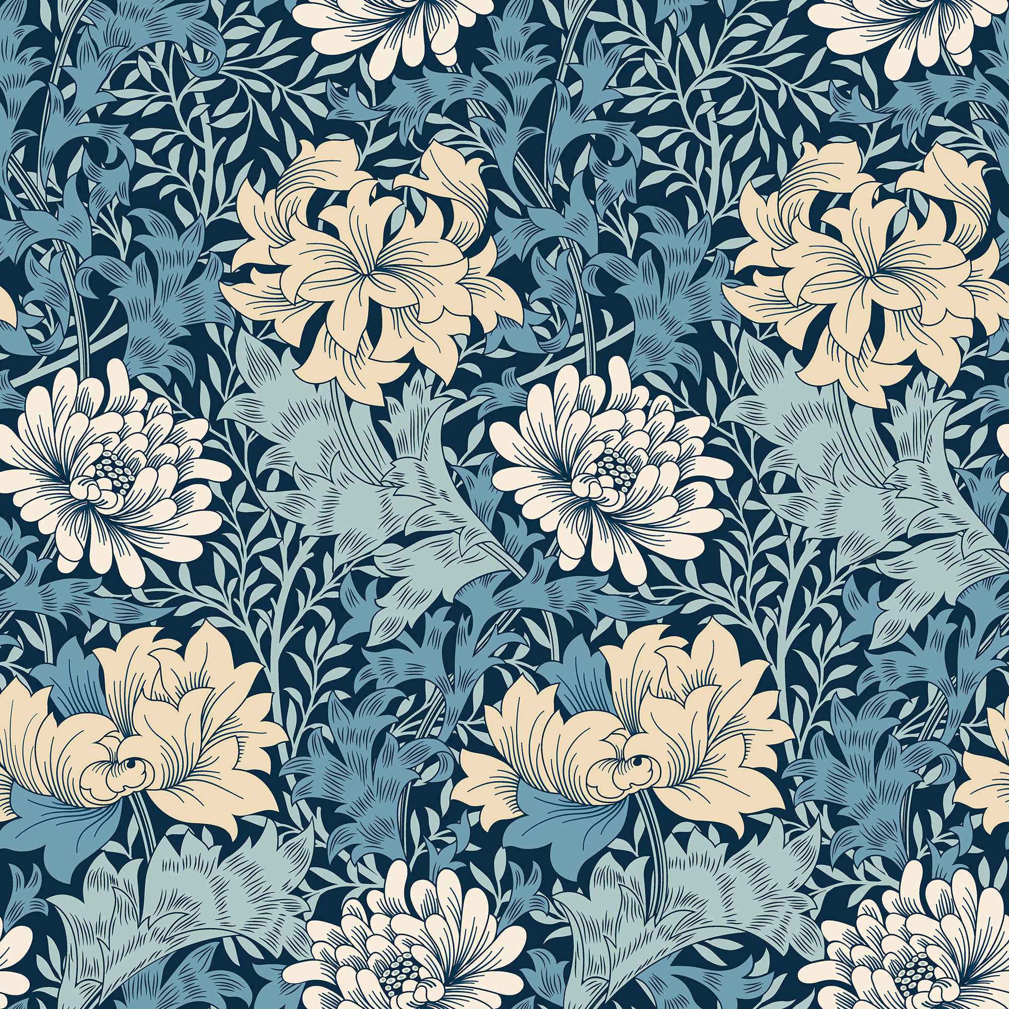 Hoopla Chrysanthemum Navy Mix Matt Wallpaper - 10m