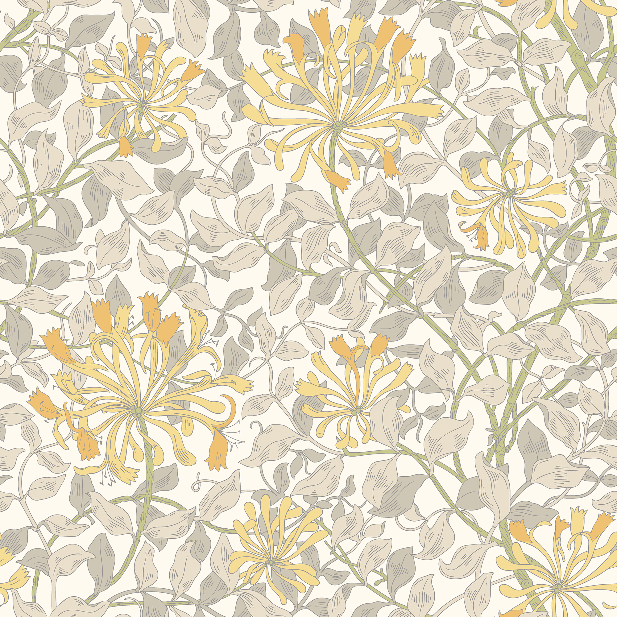 Hoopla Honeysuckle Leaf Trail Warm Grey Matt Wallpaper - 10m