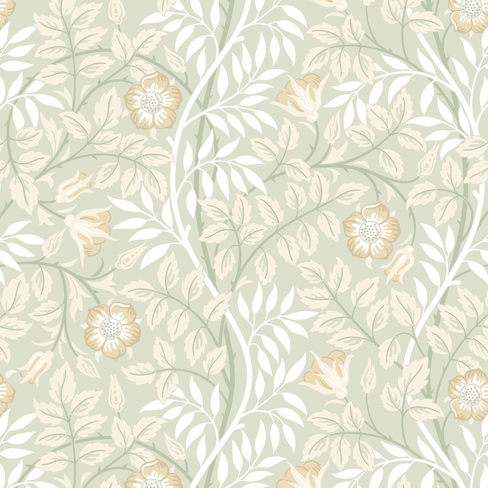 Hoopla Rosehip Trail Sage Green Matt Wallpaper - 10m