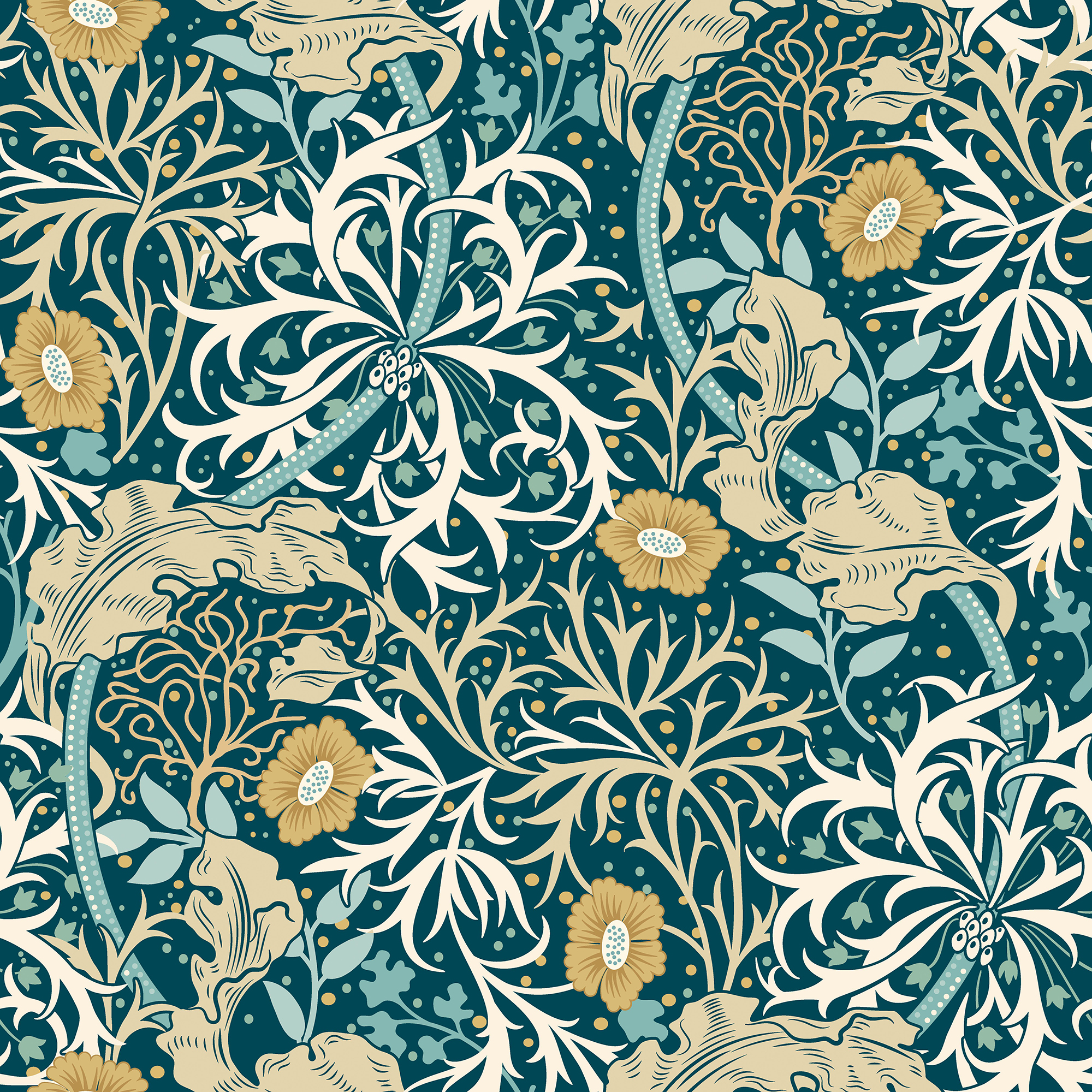 Hoopla Seaweed Garden Petrol Blue Matt Wallpaper - 10m