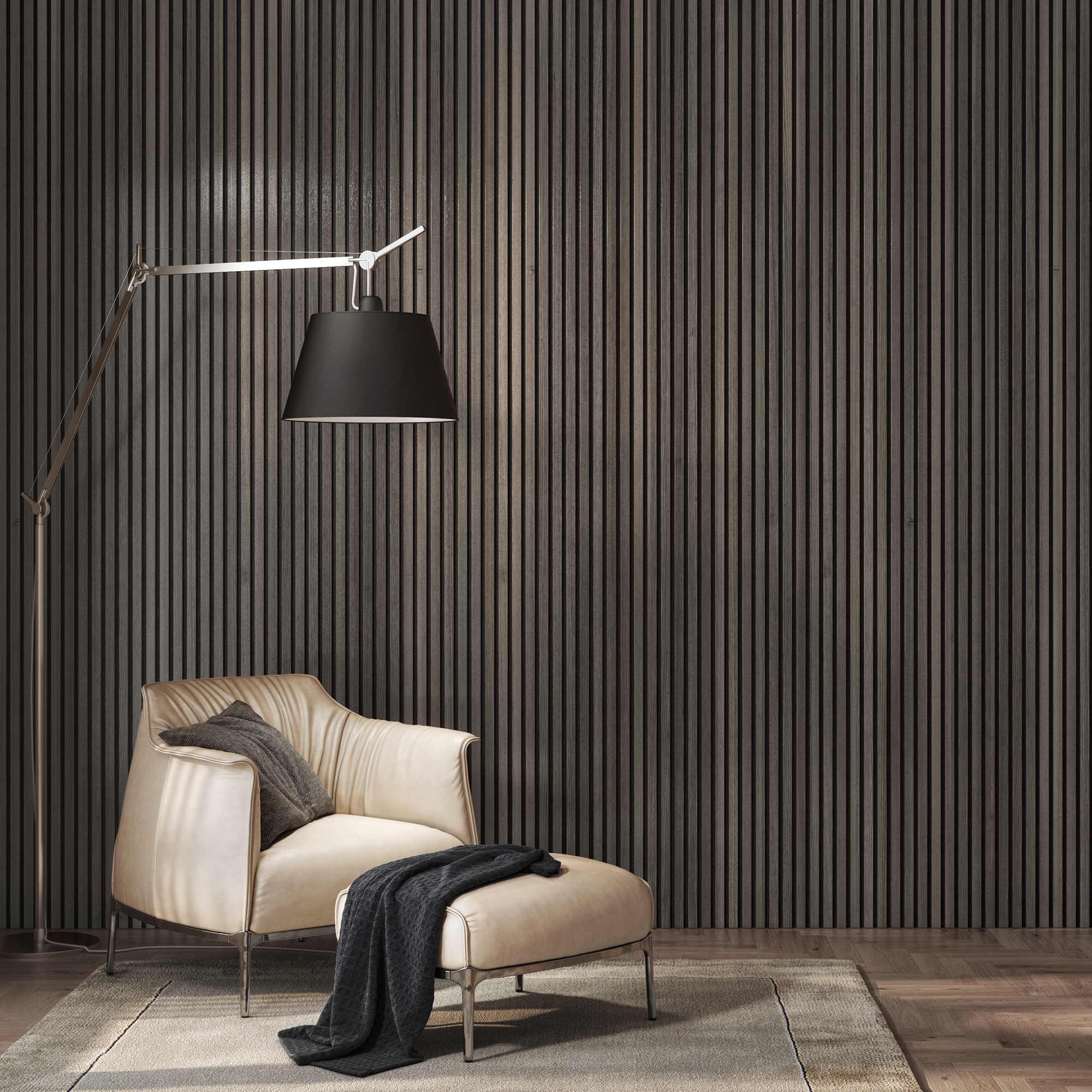 Acoustic Slat Wall Smoked Oak Wall Panel - 22 x 600 x 2400mm