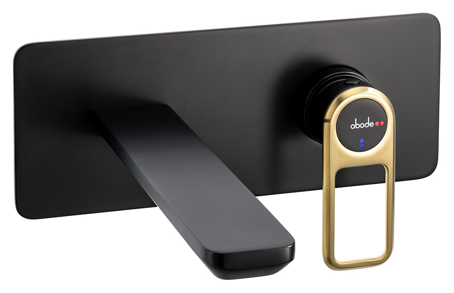 Abode Levarto Wall Mounted Basin & Bath Mixer Tap - Black & Brass