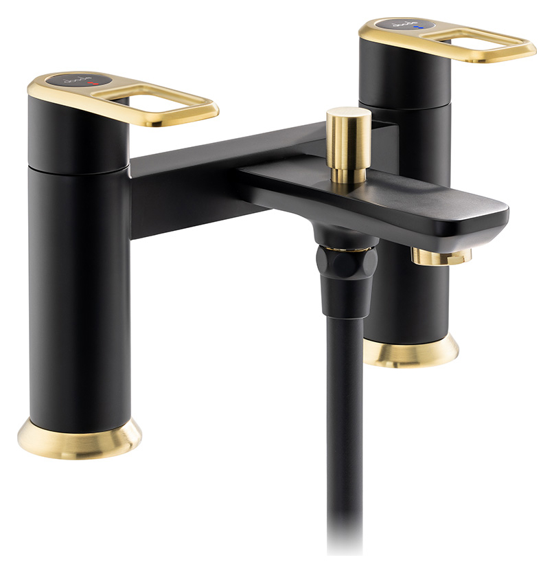 Abode Levarto Deck Mounted Bath Shower Mixer Tap - Black & Brass