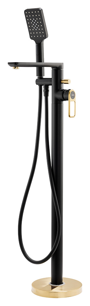 Abode Levarto Floor Standing Bath Filler with Shower Handset - Black & Brass