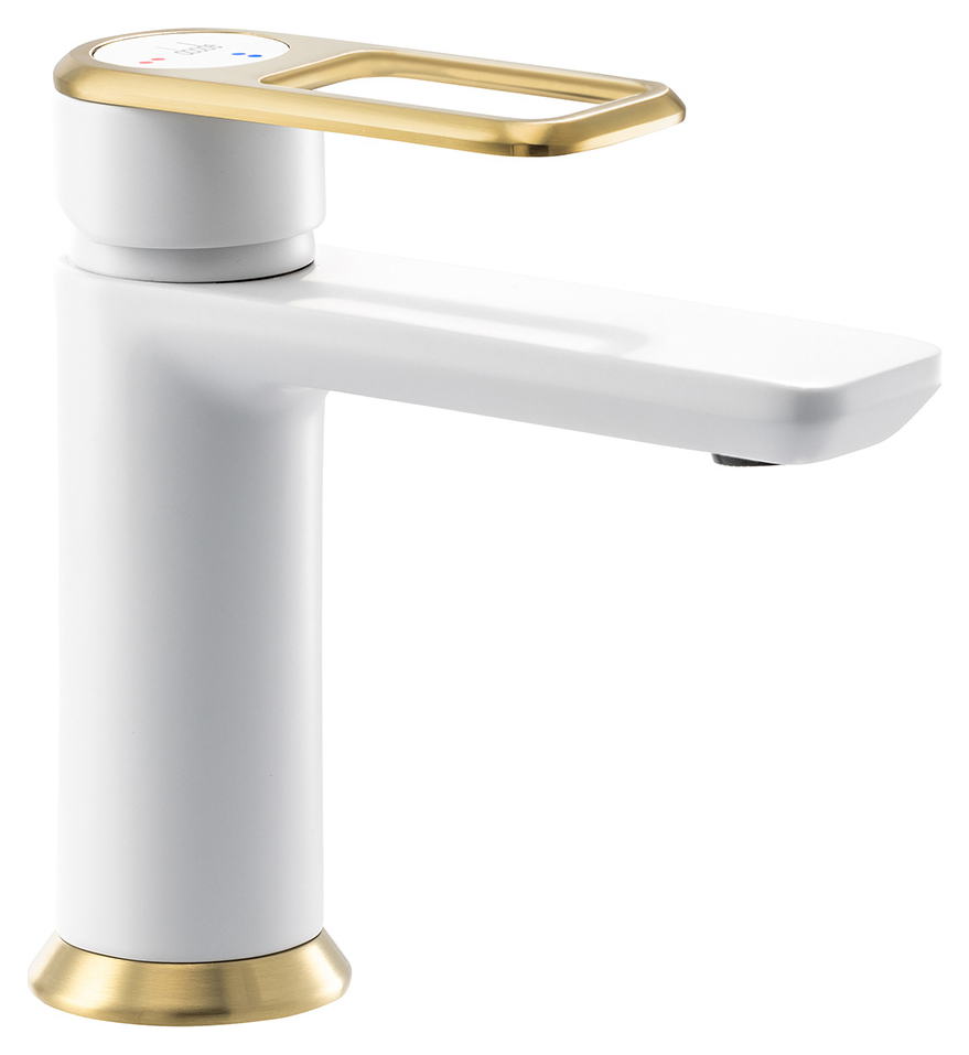 Abode Levarto Basin Mixer Tap - White & Brass