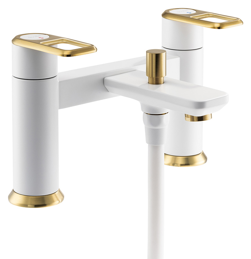 Abode Levarto Deck Mounted Bath Shower Mixer Tap - White & Brass