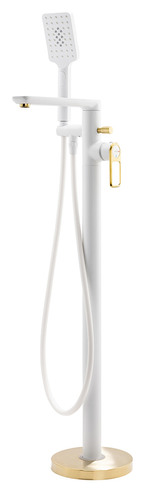 Abode Levarto Floor Standing Bath Filler with Shower Handset - White & Brass