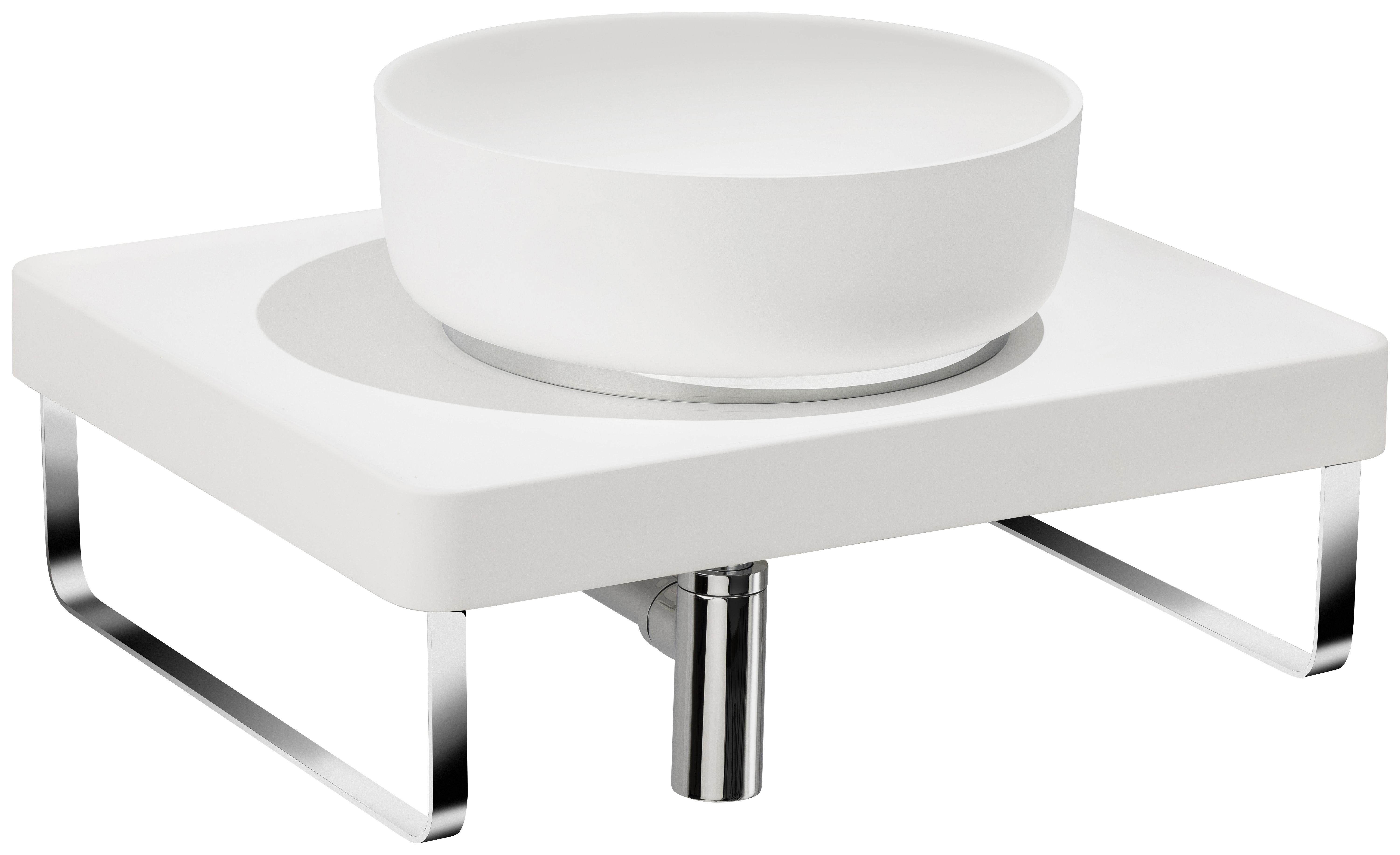 Abode Cava Round Countertop White Basin with White Worktop, Basin Plinth, Chrome Wastes & Towel Rail