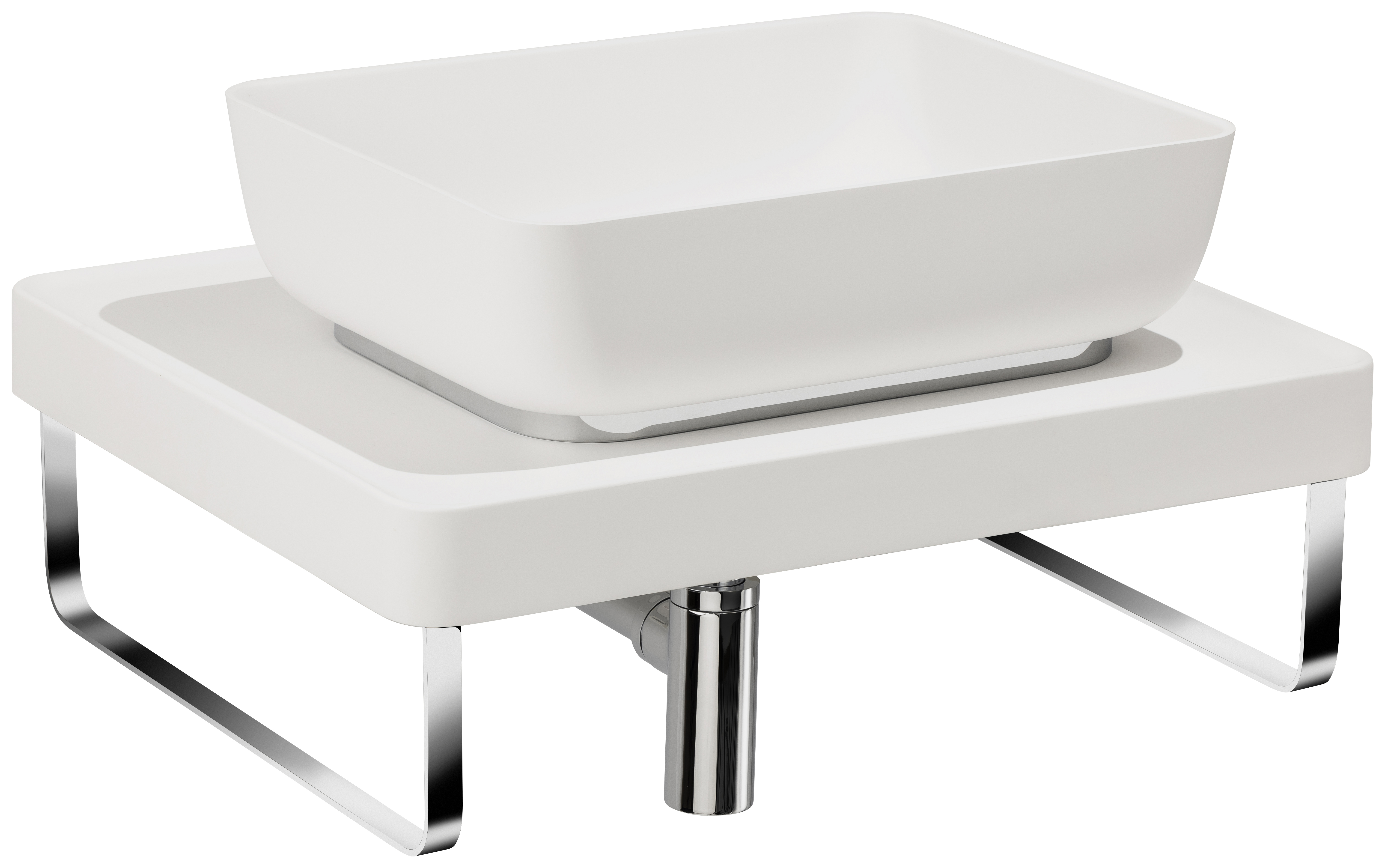 Abode Cava Tablet Countertop White Basin with White Worktop, Basin Plinth, Chrome Wastes & Towel Rail