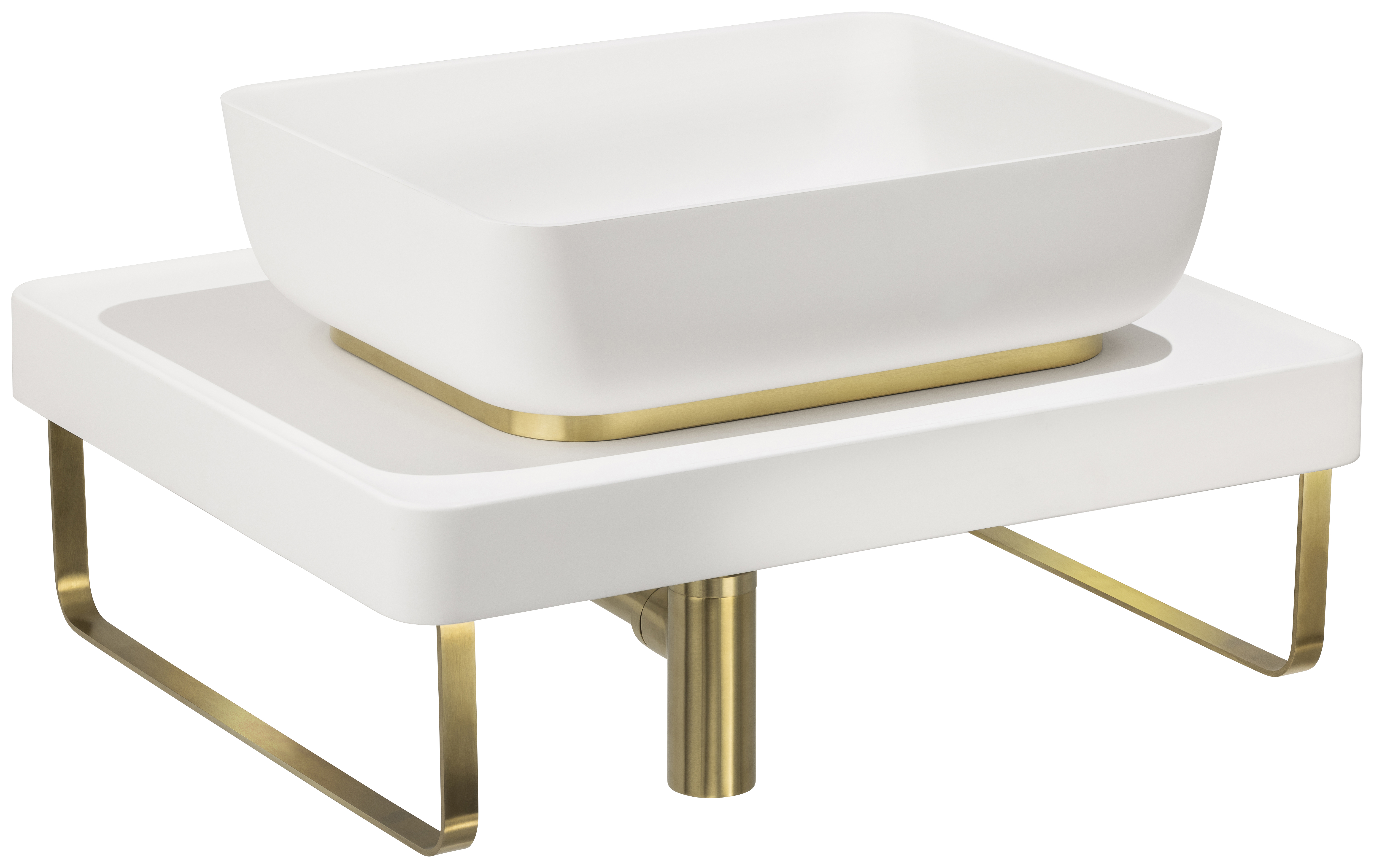 Abode Cava Tablet Countertop White Basin with White Worktop, Basin Plinth, Brushed Brass Wastes & Towel Rail