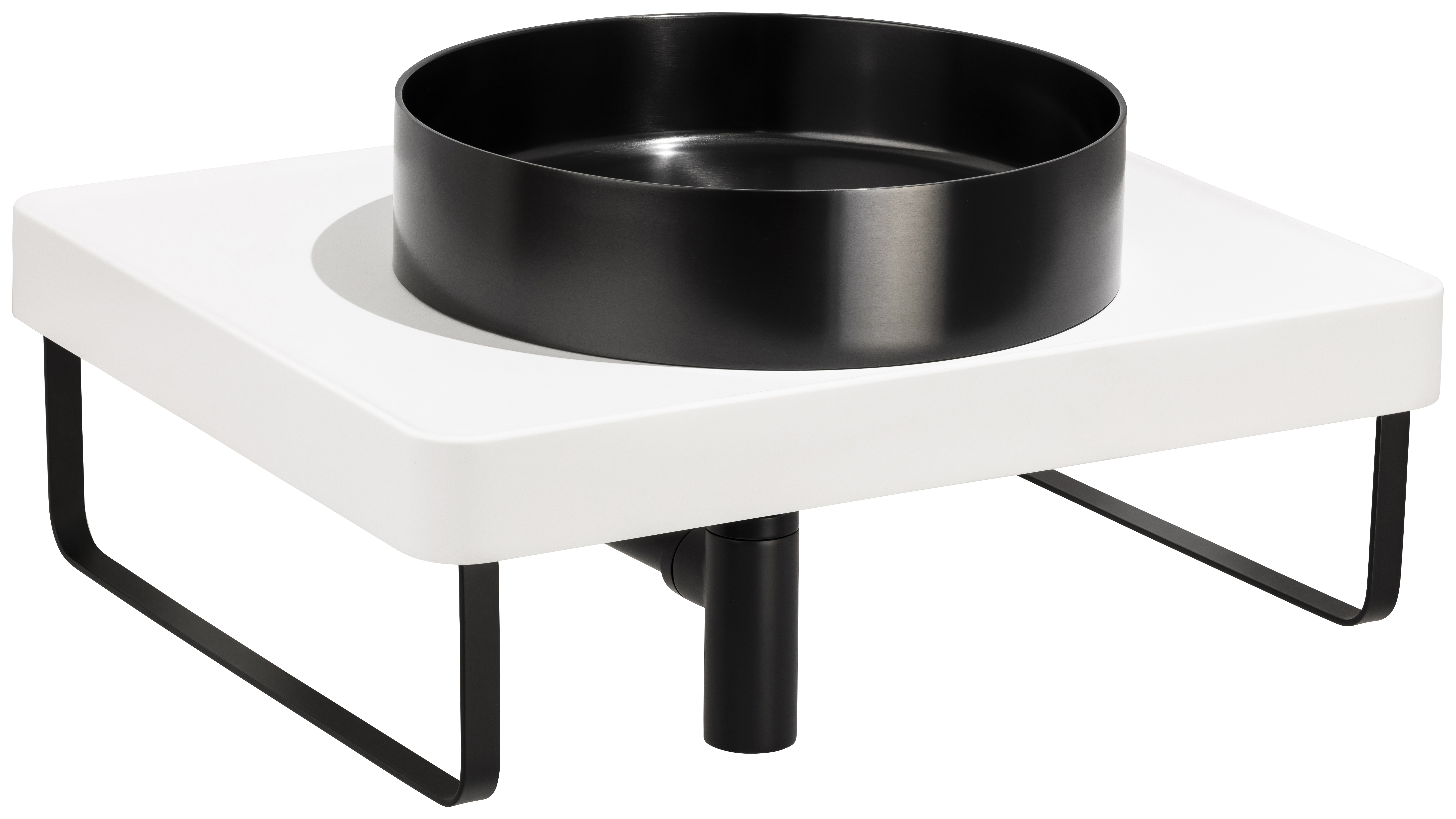 Abode Cava Round Countertop Steel Black Basin with White Worktop, Matt Black Bottle Trap & Towel Rail