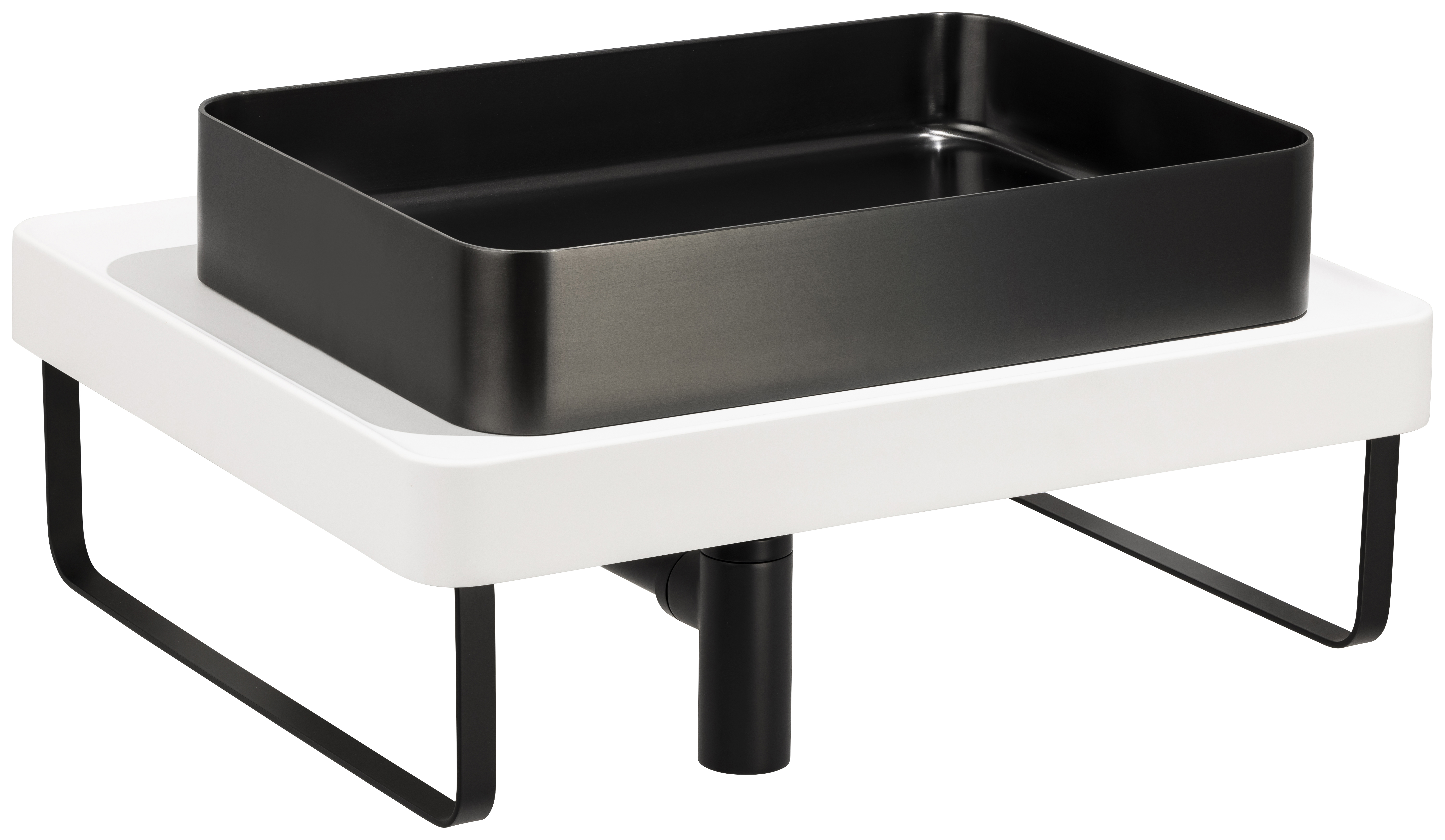 Abode Cava Tablet Countertop Steel Black Basin with White Worktop, Matt Black Bottle Trap & Towel Rail