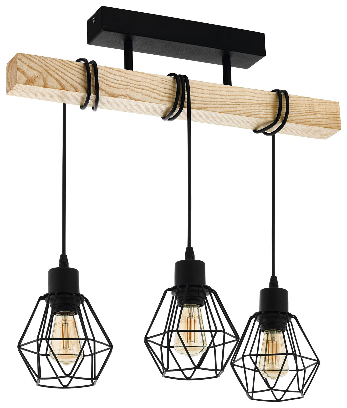 Eglo Townshend 5 Light Industrial Ceiling Light - Oak / Black