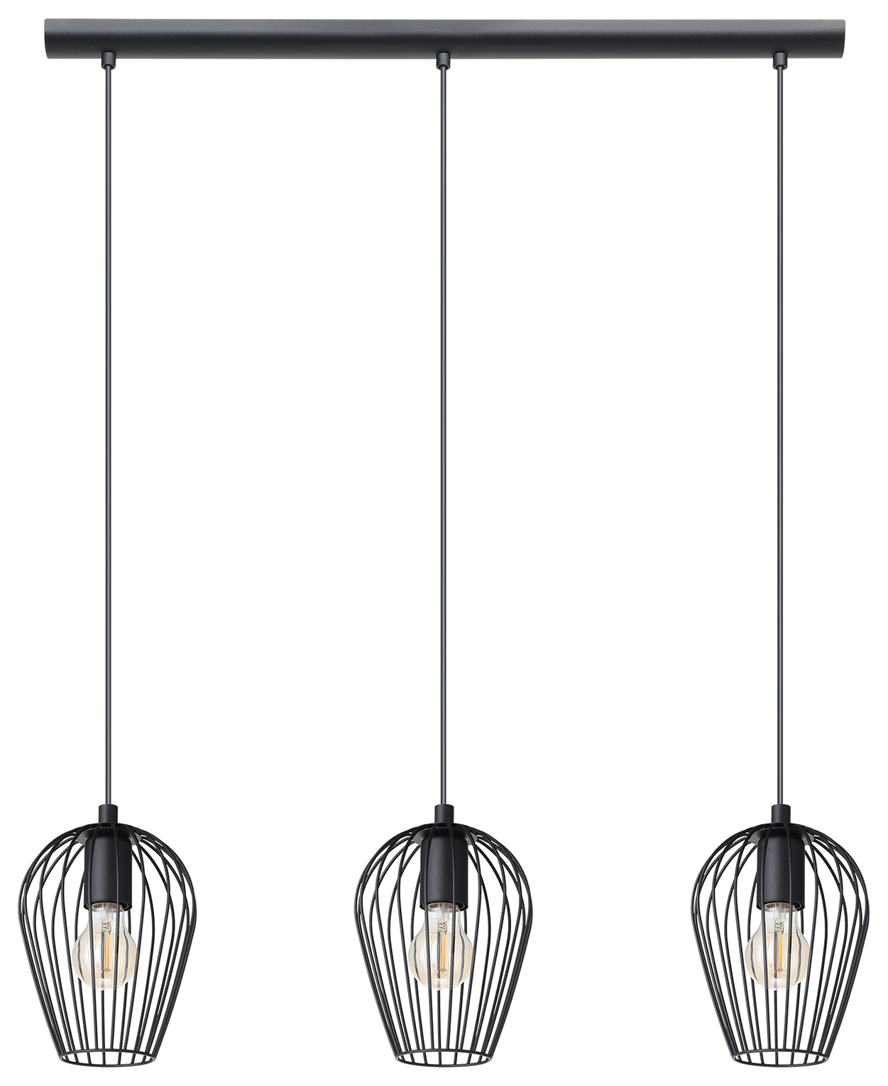 Eglo Newtown Vintage 3-Light Pendant with Caged Shades - Black