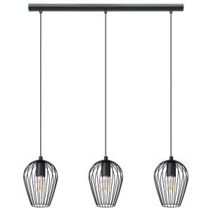 Eglo Newtown Vintage 3-Light Pendant with Caged Shades - Black
