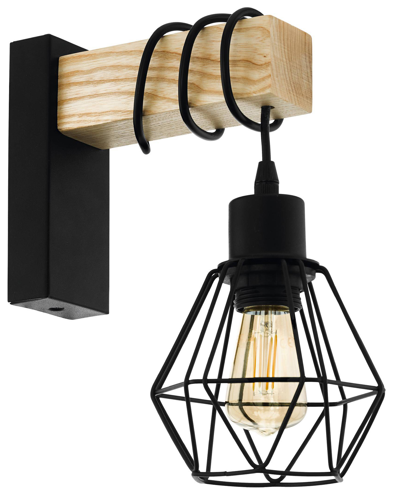 Eglo Townshend 5 1-Light Industrial Caged Wall Lamp - Oak / Black