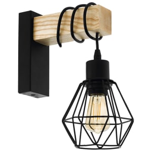 Eglo Townshend 5 1-Light Industrial Caged Wall Lamp - Oak / Black