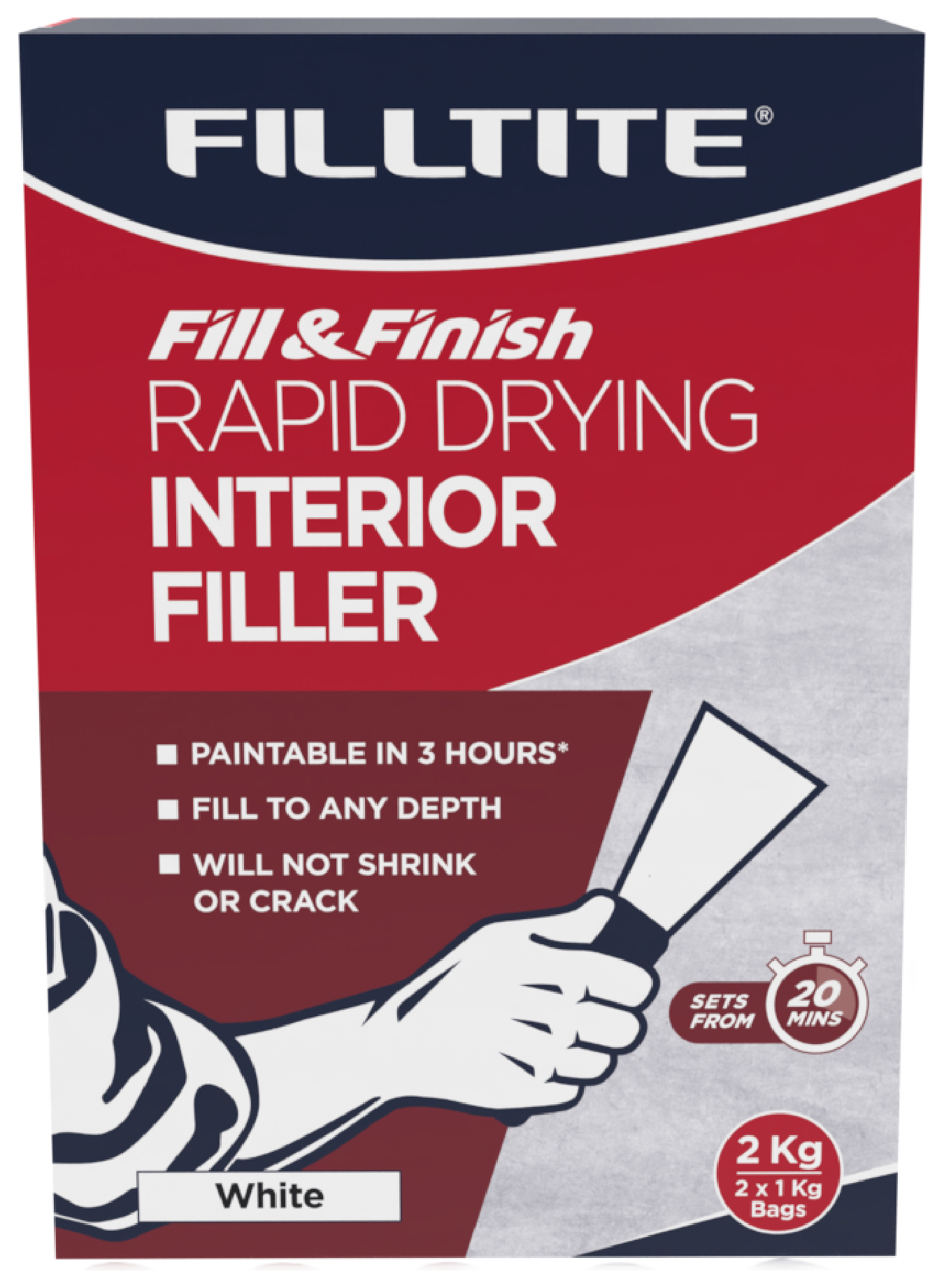 Filltite Fill & Finish Rapid-Drying Filler - 2 x 1kg