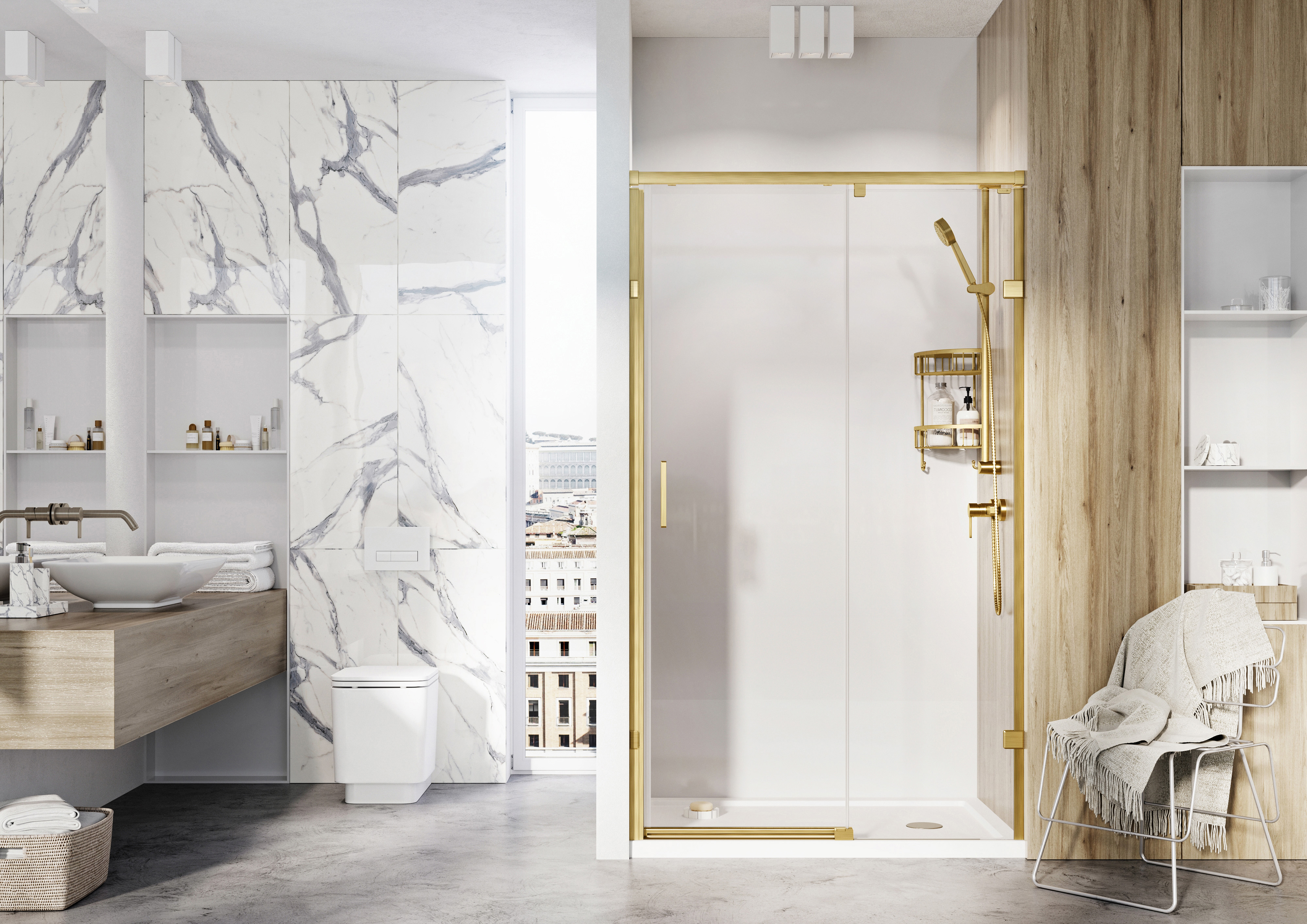 Roman Liberty 8mm LH Brushed Brass Single Sliding Shower Door for Recess Fitting - 1200mm