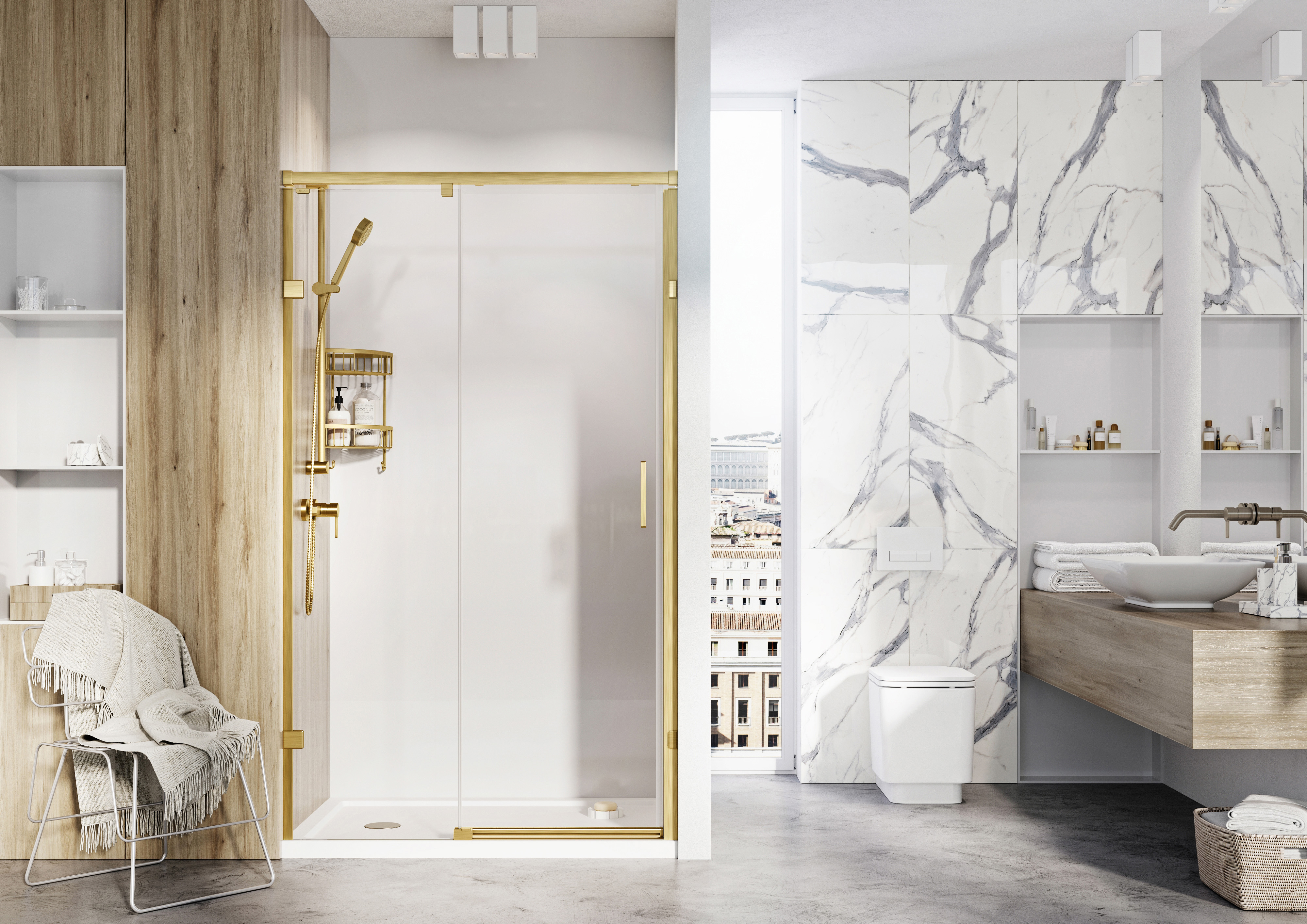 Roman Liberty 8mm RH Brushed Brass Single Sliding Shower Door for Recess Fitting - 2000 x 1200mm