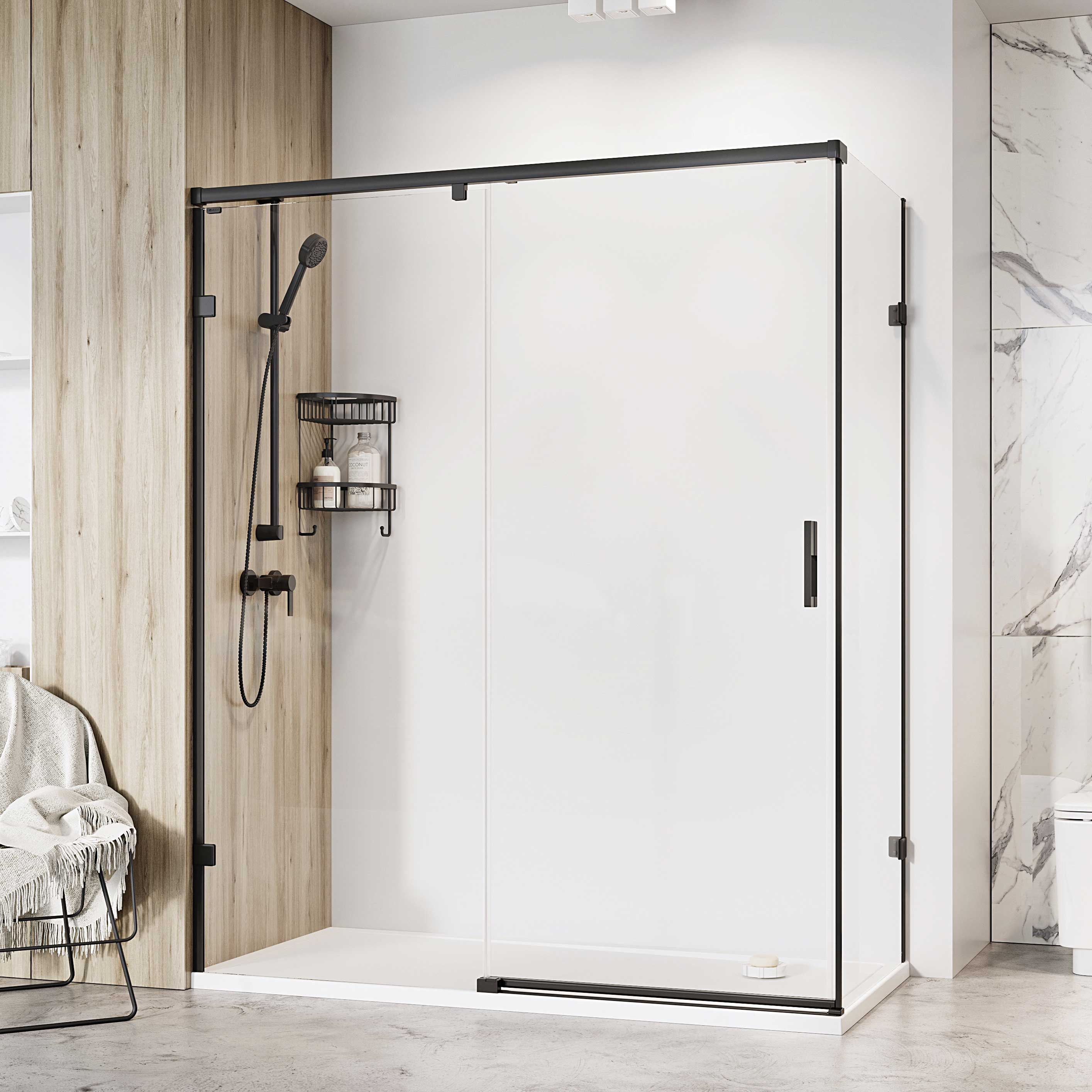 Roman Liberty 8mm LH Black Single Sliding Shower Door Only for Side Panel Fitting - 2000 x 1200mm