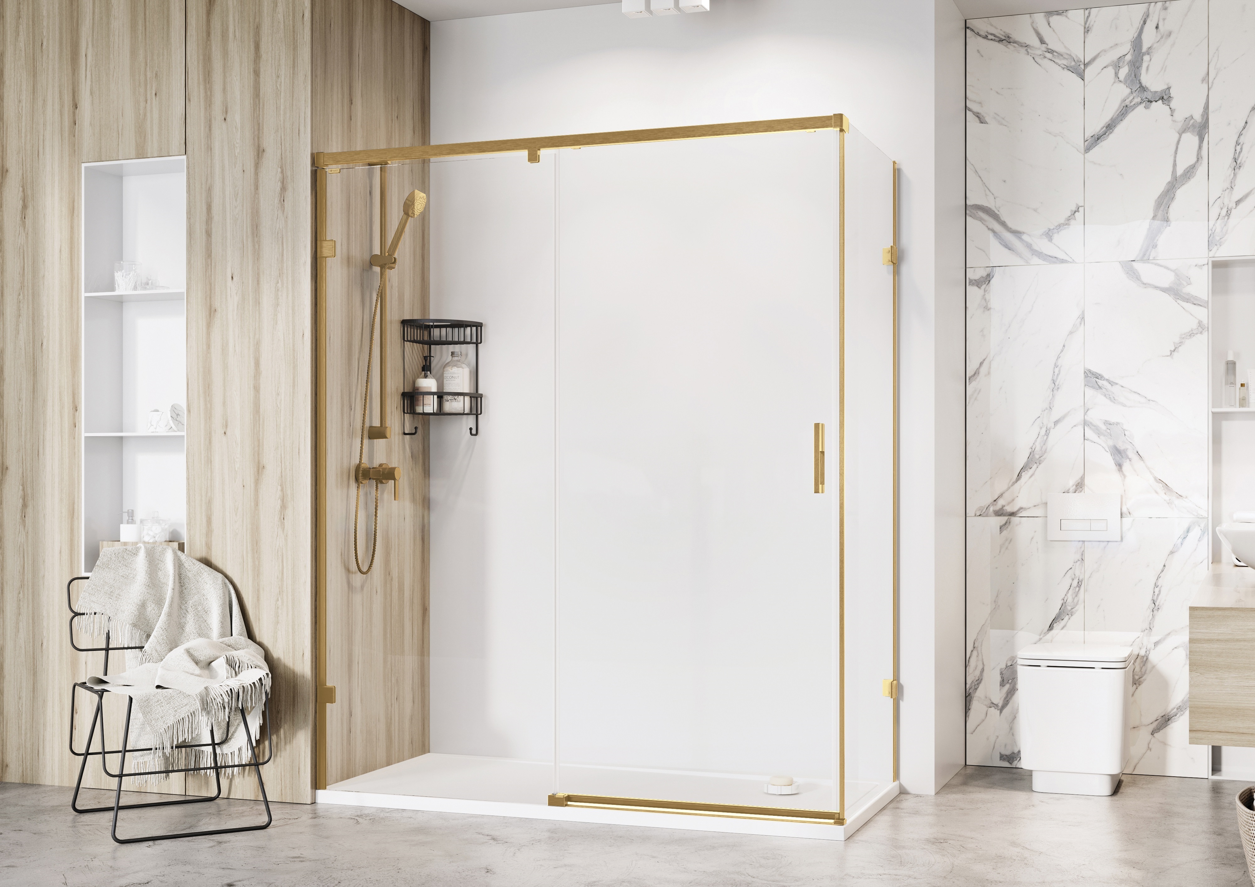 Roman Liberty 8mm RH Brushed Brass Single Sliding Shower Door Only for Side Panel Fitting - 2000 x 1400mm