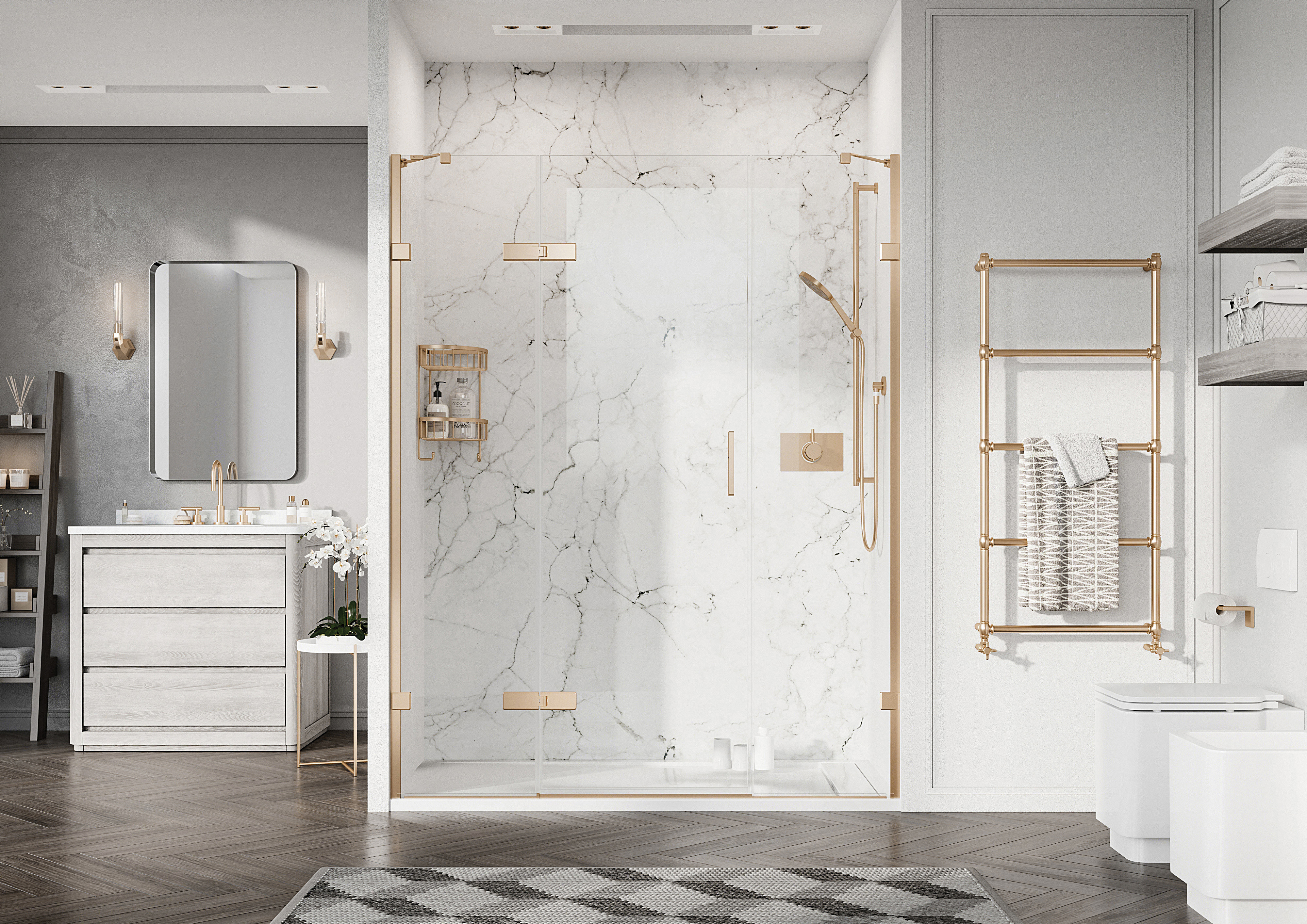 Roman Liberty 8mm Brushed Brass Hinge Door Only for 2 In-line Panels & Recess Fitting - 685mm