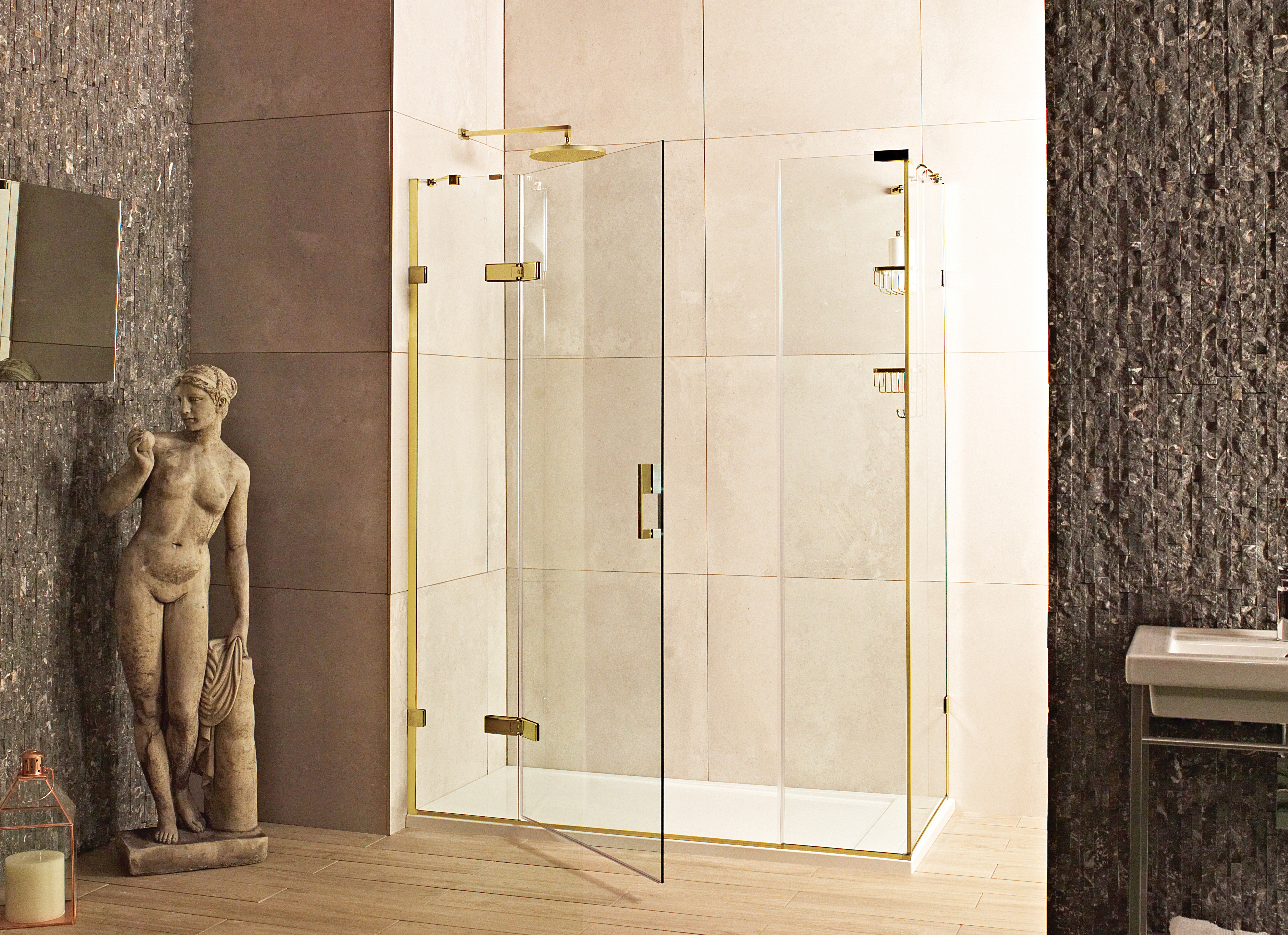 Roman Liberty 8mm Brushed Brass Hinge Door Only for 2 In-line Panels & Side Panel Fitting - 2000 x 685mm