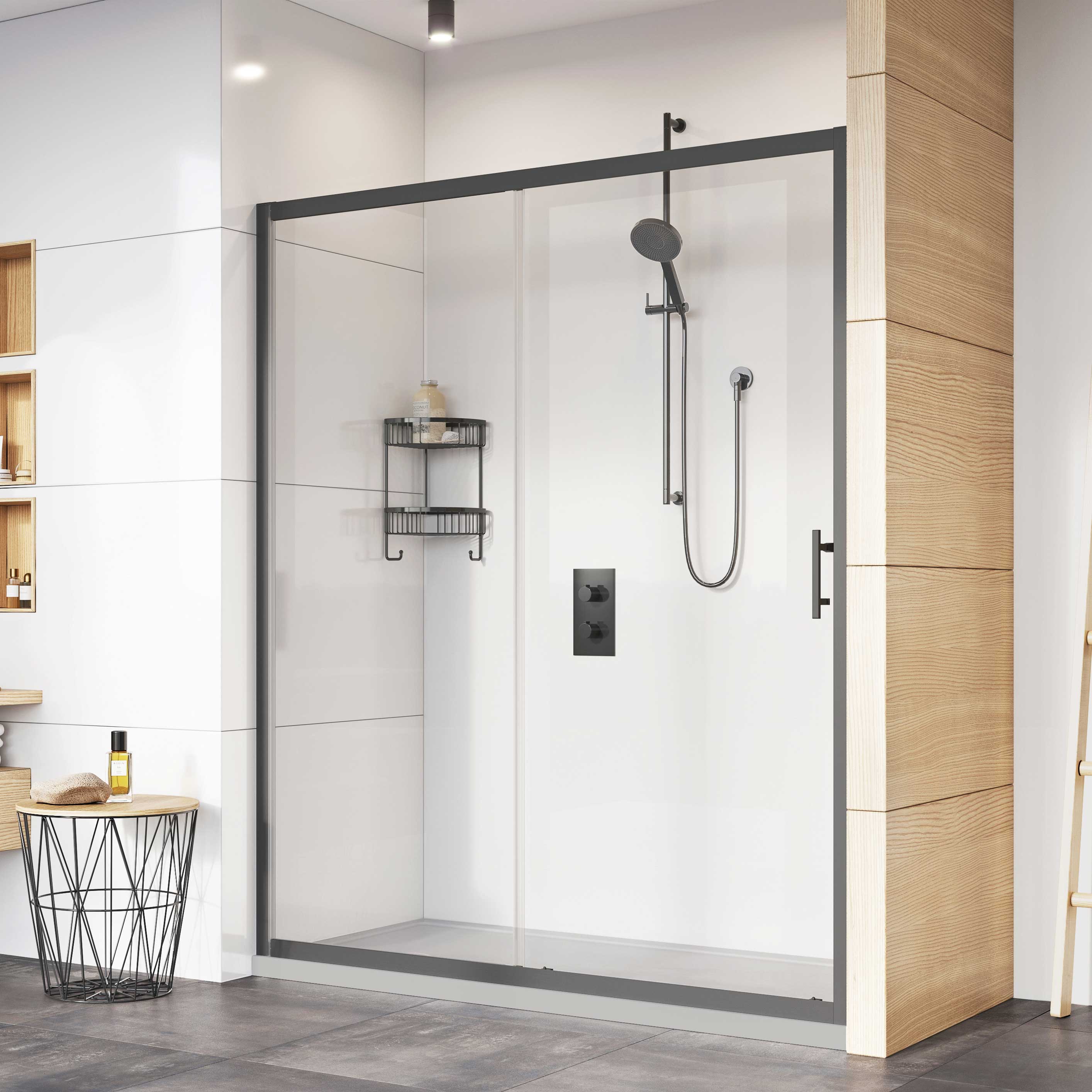 Roman Innov8 8mm Black Single Sliding Shower Door Only - 1200mm