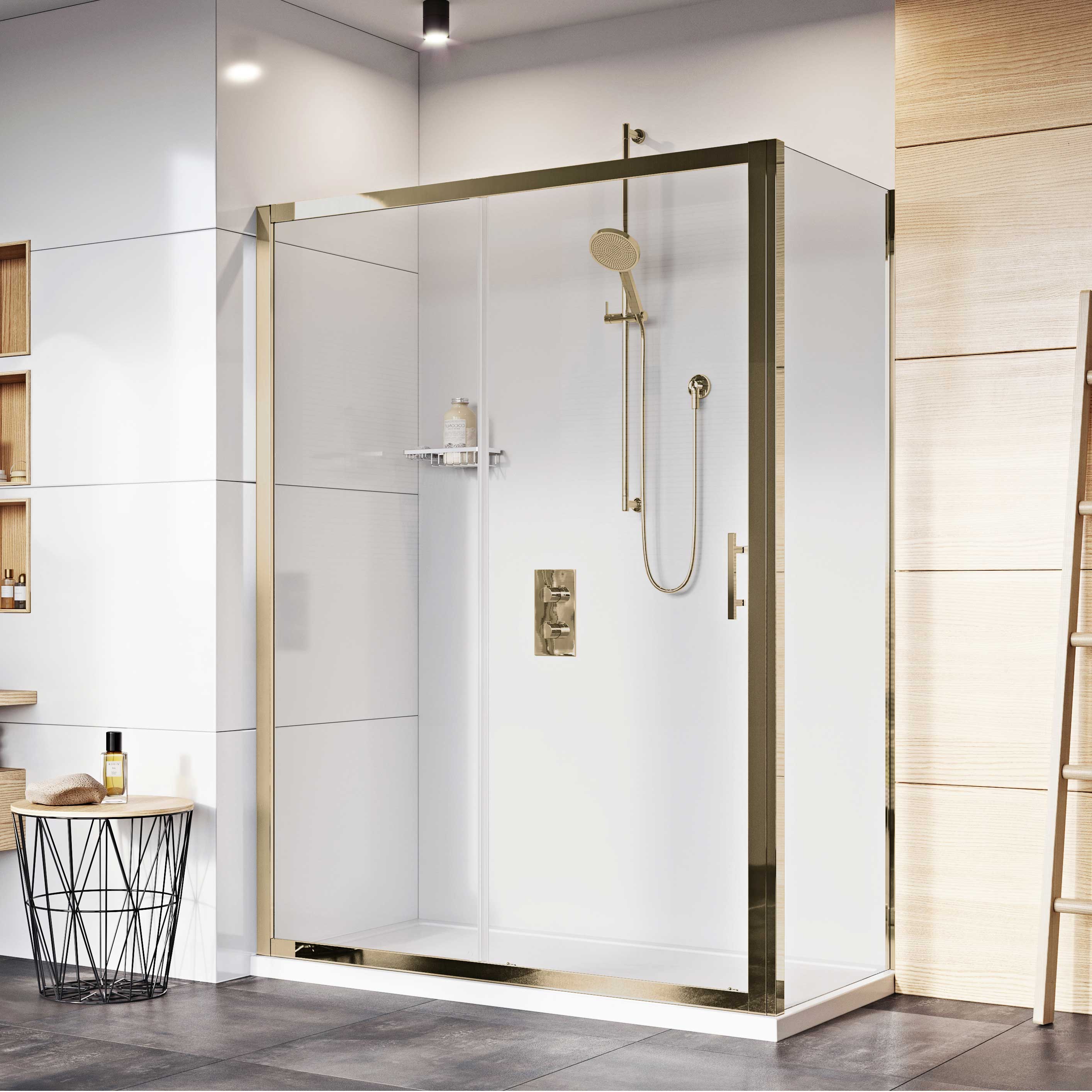 Roman Innov8 8mm Brushed Brass Single Sliding Shower Door Only - 1950 x 1200mm