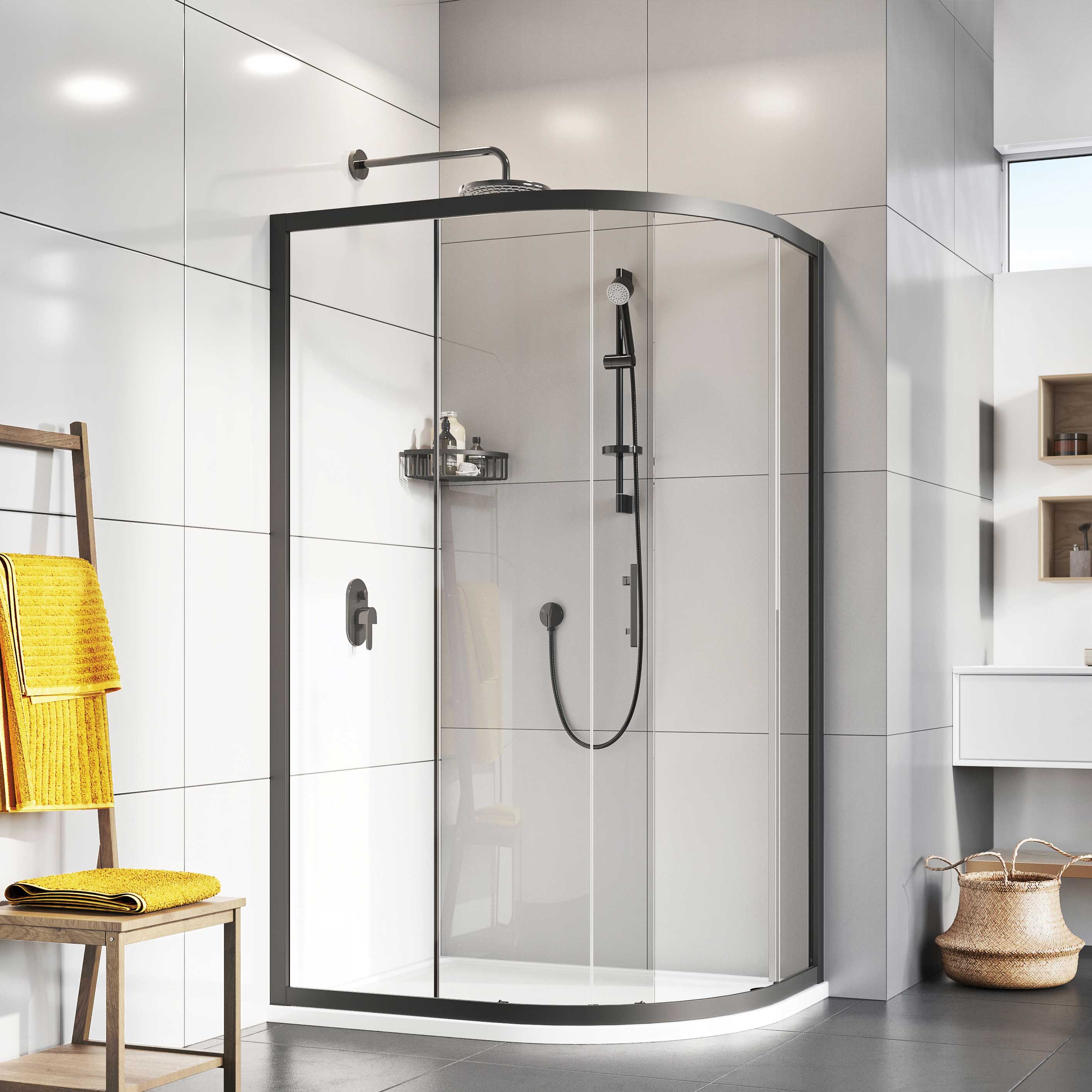 Roman Innov8 8mm Black Quadrant Single Door Shower Enclosure - 900mm