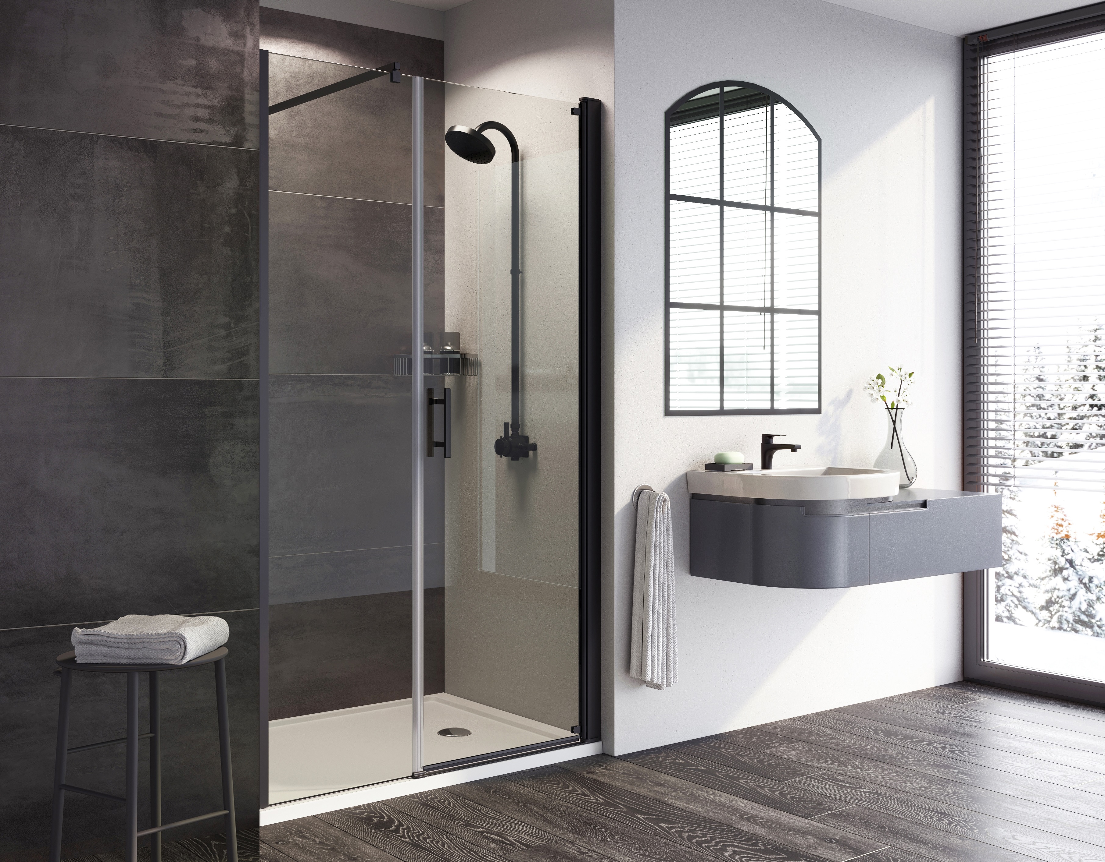 Roman Innov8 8mm Black In-line Panel Only for Recess Fitting - 615mm