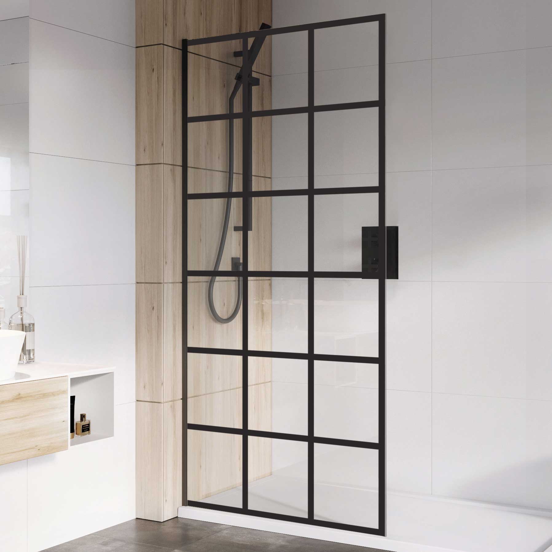 Roman Haven 8mm Select Black Wet Room Grid Shower Screen Only - Various Sizes Available