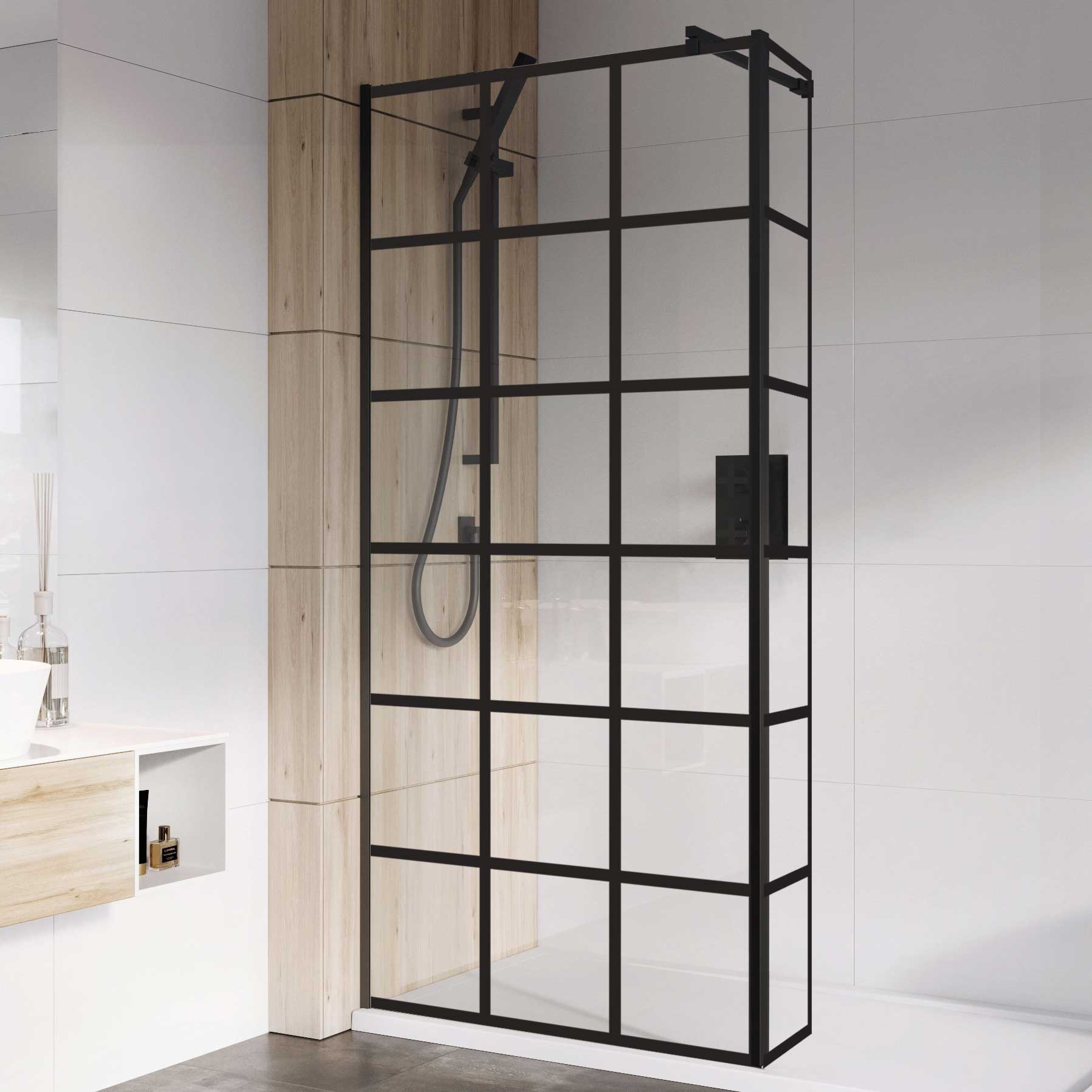 Roman Haven 8mm Select Pivoting Deflector Black Wet Room Grid Panel Only - 2000 x 343mm